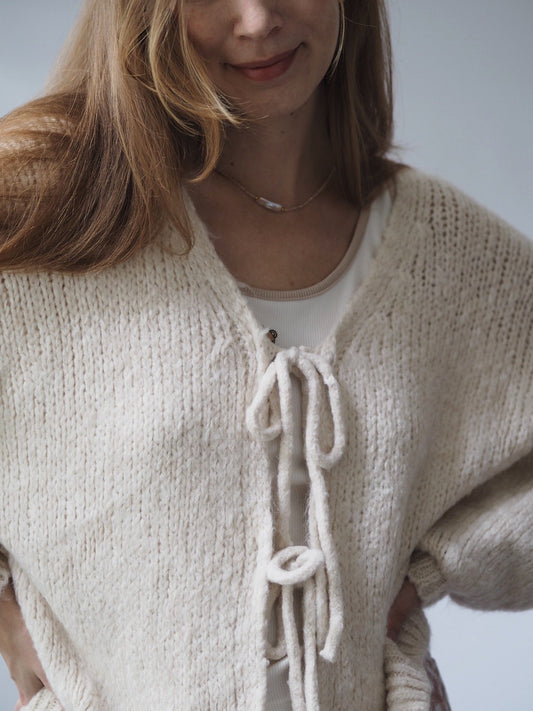 Dam Cardigan EnfÀrgad Design med Bindande BÀlte Mjuk Material-1