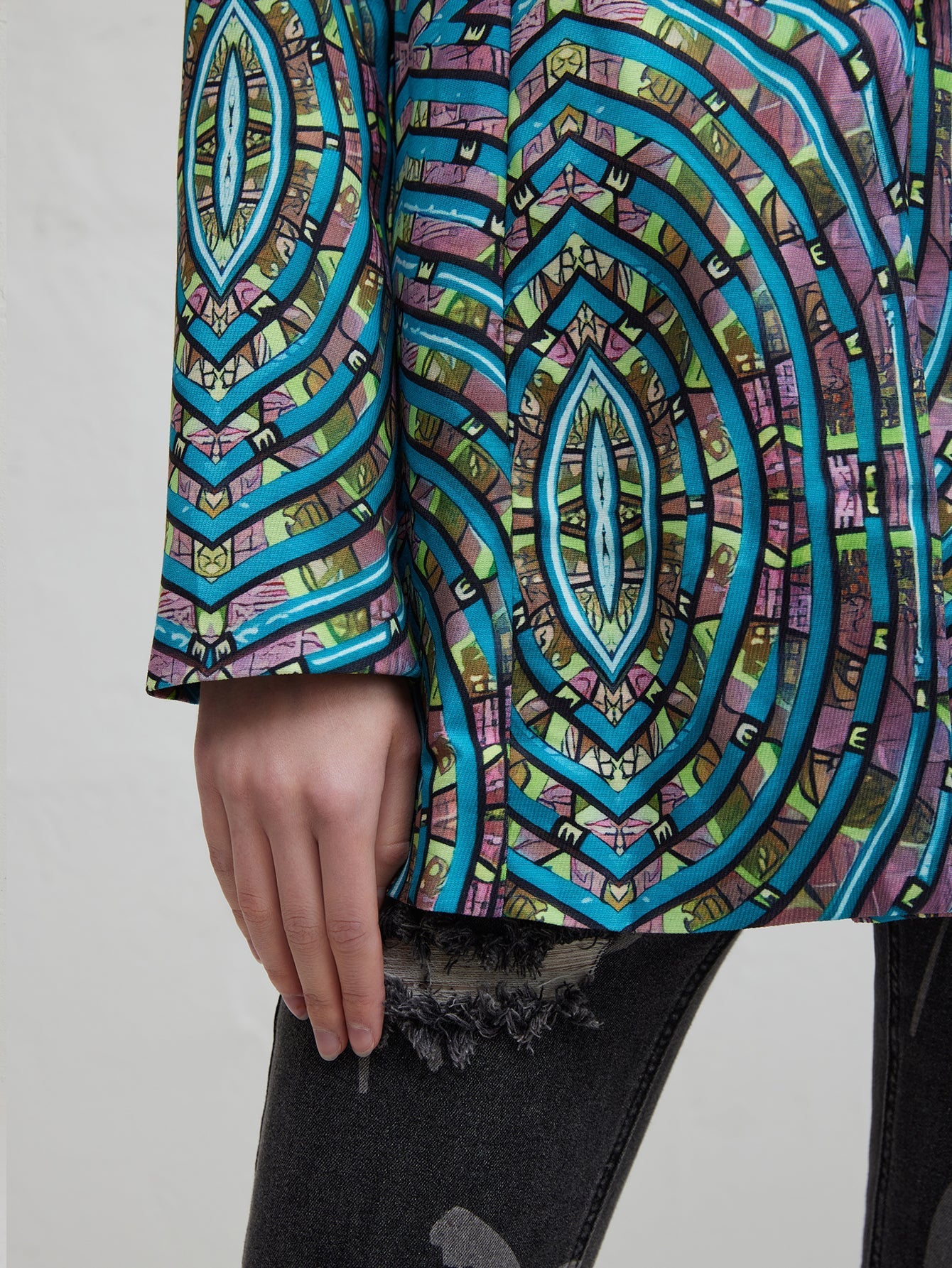 Dam Kontorsdräkt Abstrakt Mönster 100% Polyester Lång Ärmar Asymmetrisk Nederkant-6