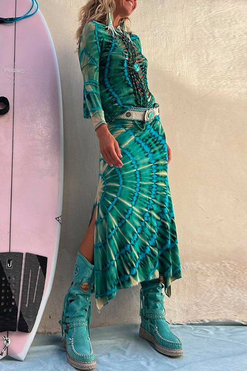 Kvinnors Midi Kjol Hög Midja Batikdesign Mjuk Bomull och Polyester 2