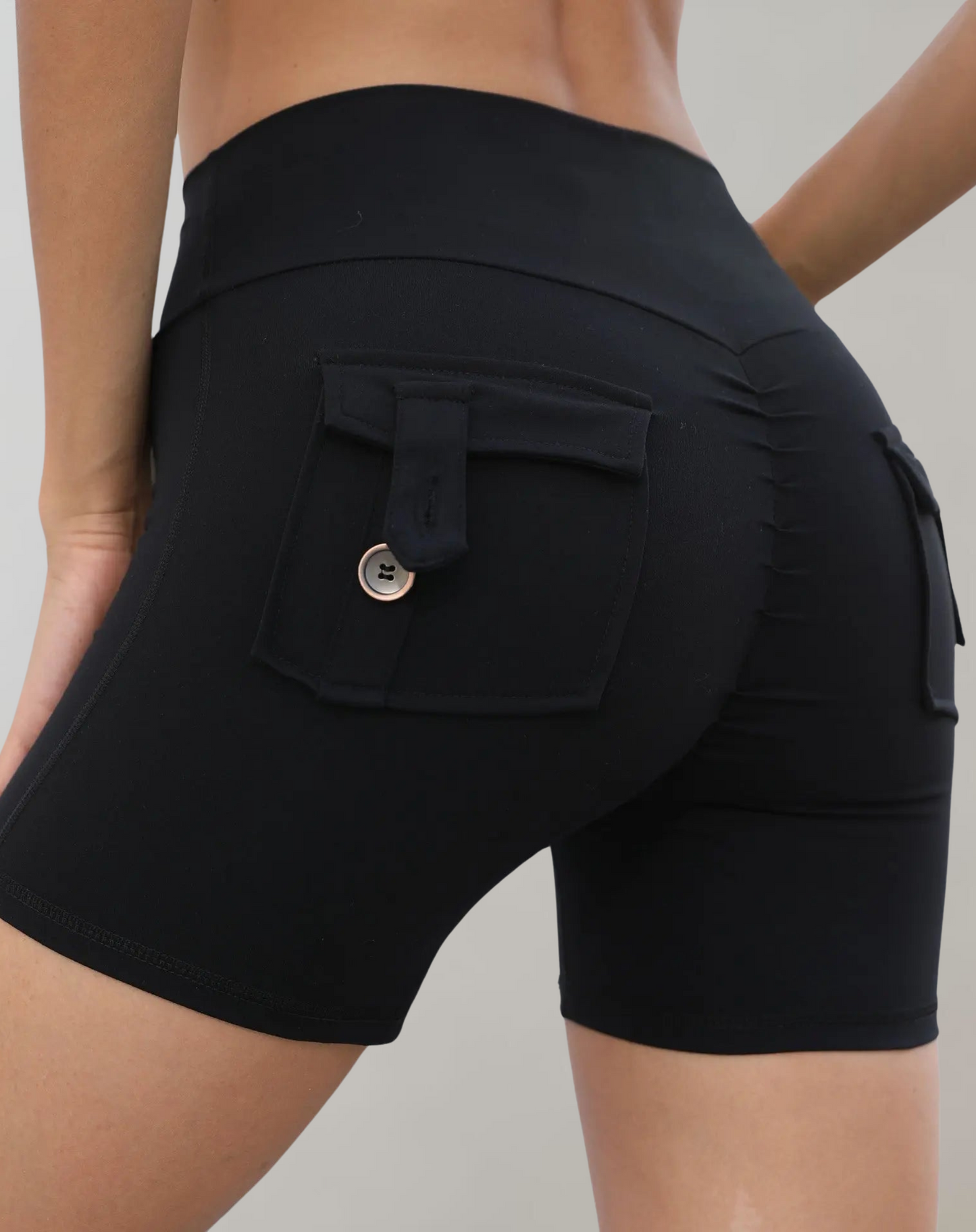 Dam Träningsshorts Hög Midja Andningsbart Material med Fickor 9