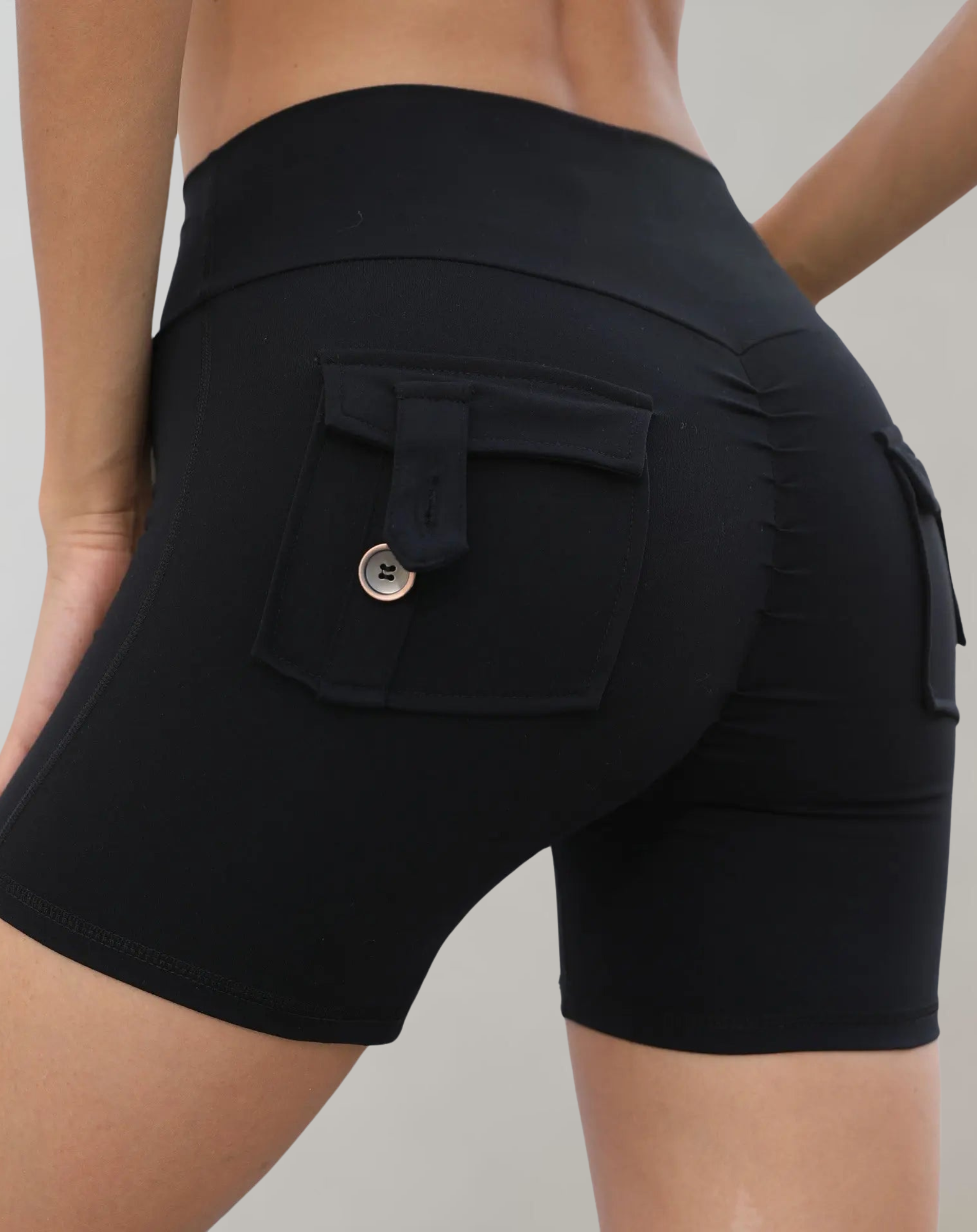 Dam Träningsshorts Hög Midja Andningsbart Material med Fickor 5