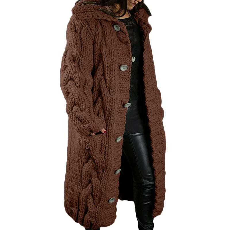 Dam Lång Kofta Varm Ull Cardigan-3