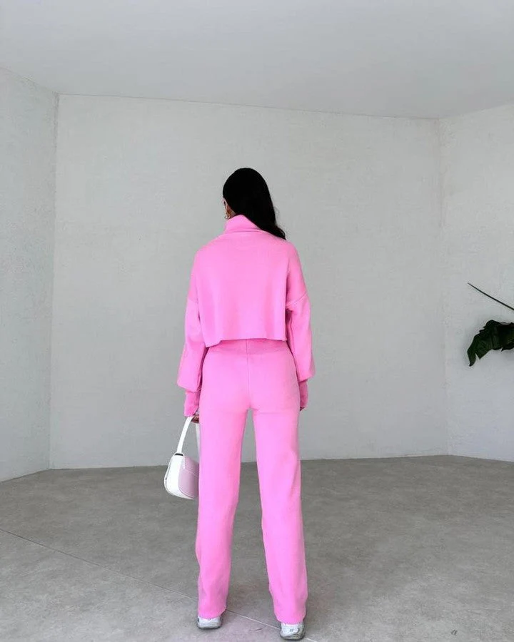 Dam Turtleneck Tröja och Byxor Set Mjuk Textil-4