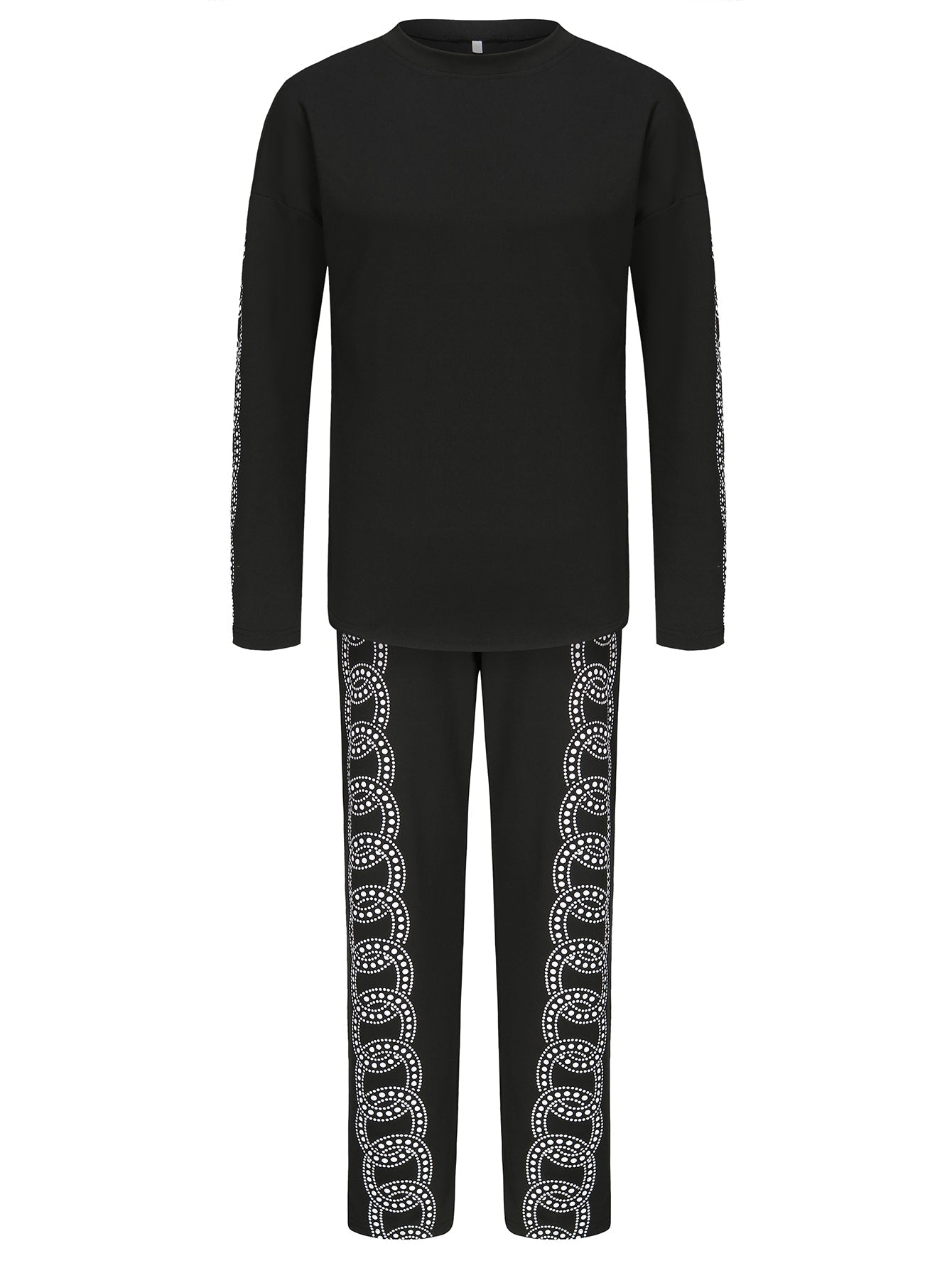 Tvådelat Set Dam Långärmad Top och Byxor i Polyester med Färgblockade Ärmar 3