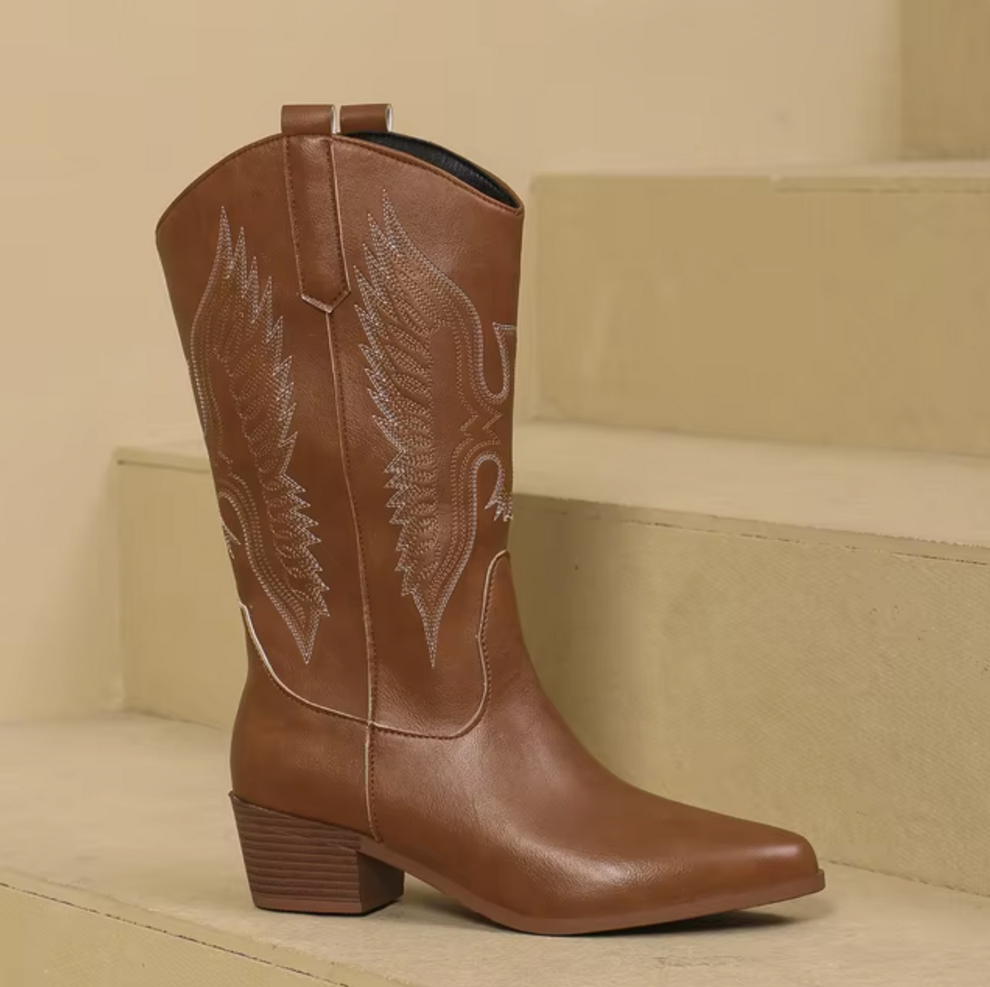 Kvinnor Cowgirl Stövlar Knähög Läder Kilhäl-6