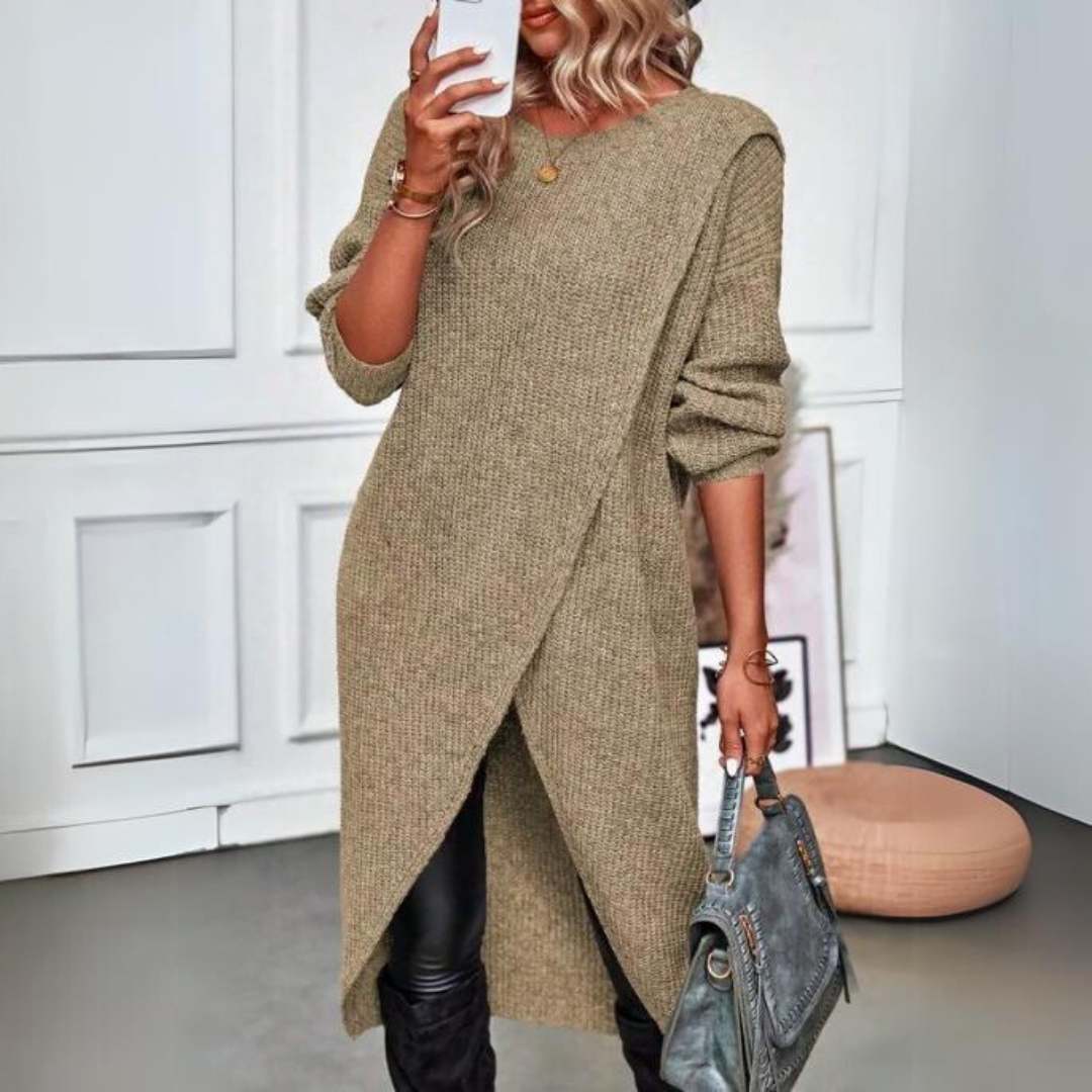 Dam Lång Tröja Stilren Mjuk Bomull-4