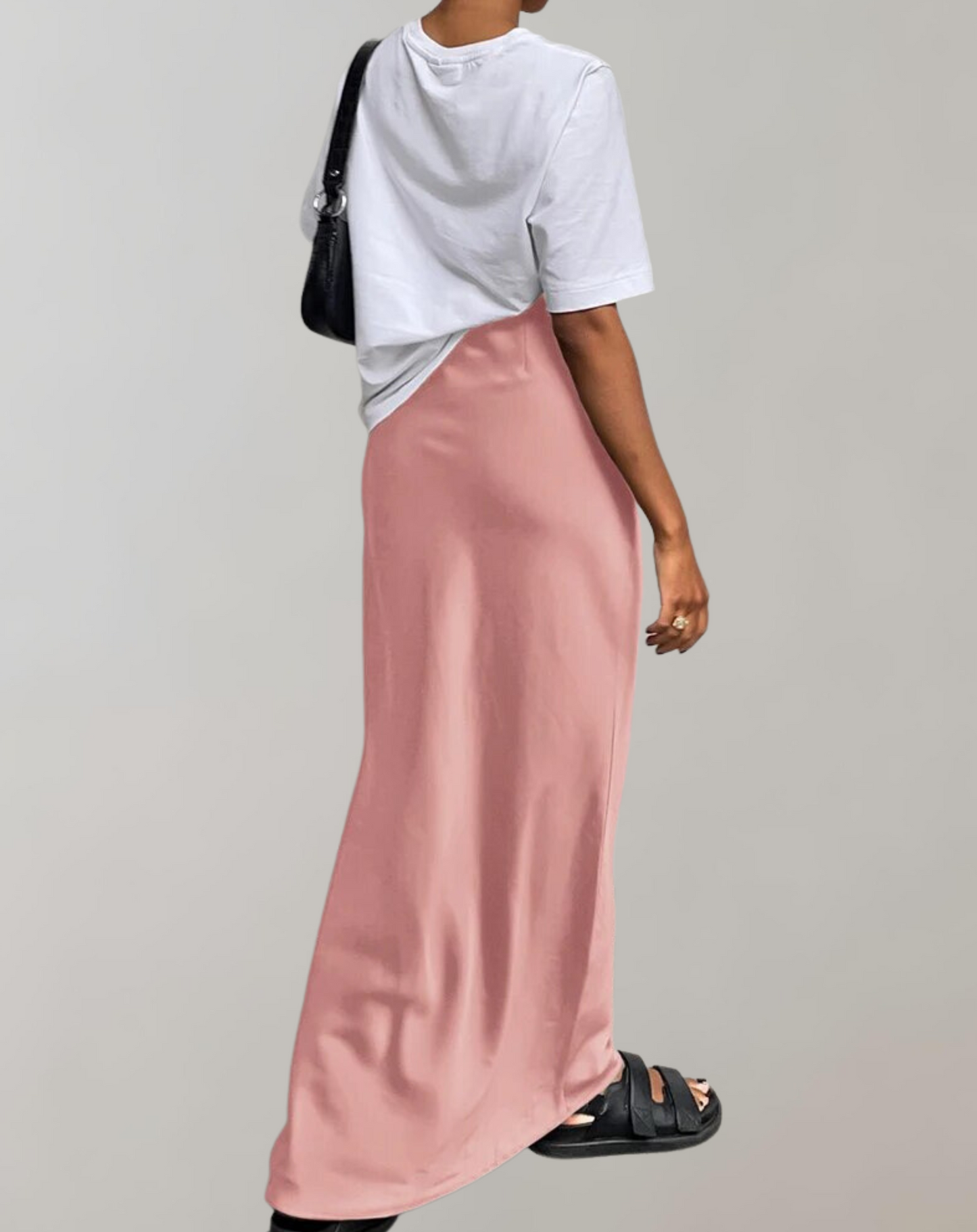 Dam Trumpetkjol Satin Högmidjad Elegant-6