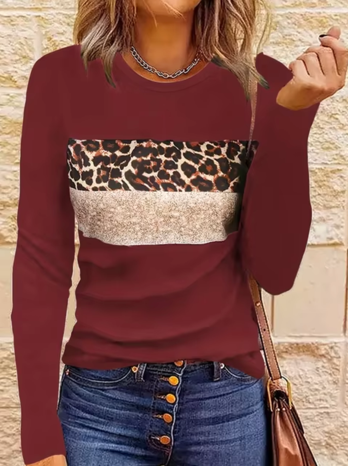 Variant image for Dam Långärmad T Shirt Med Leopardmönster Mjuk Bomull-46