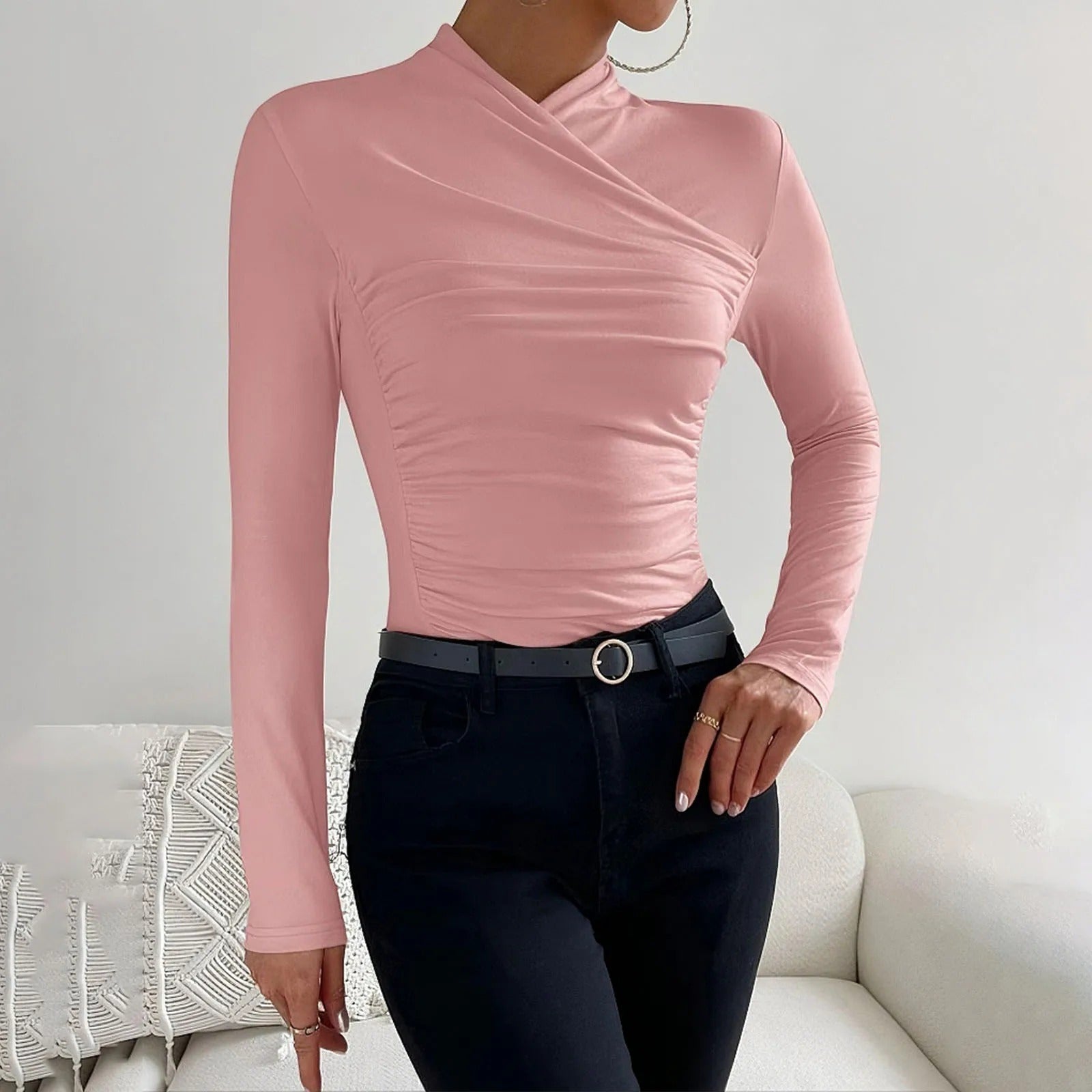 Variant image for Kvinnor Wrap Blus Långa Ärmar Mjuk Tyg-5