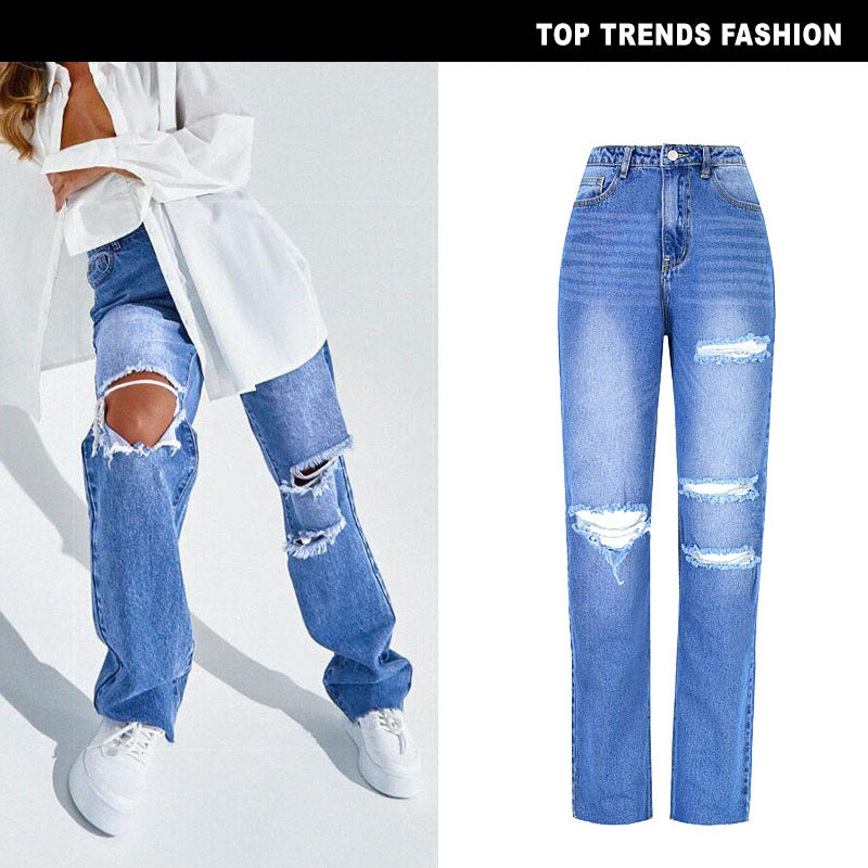 Herrbyxor Rak Ben Hög Midja Bomullsdenim-2