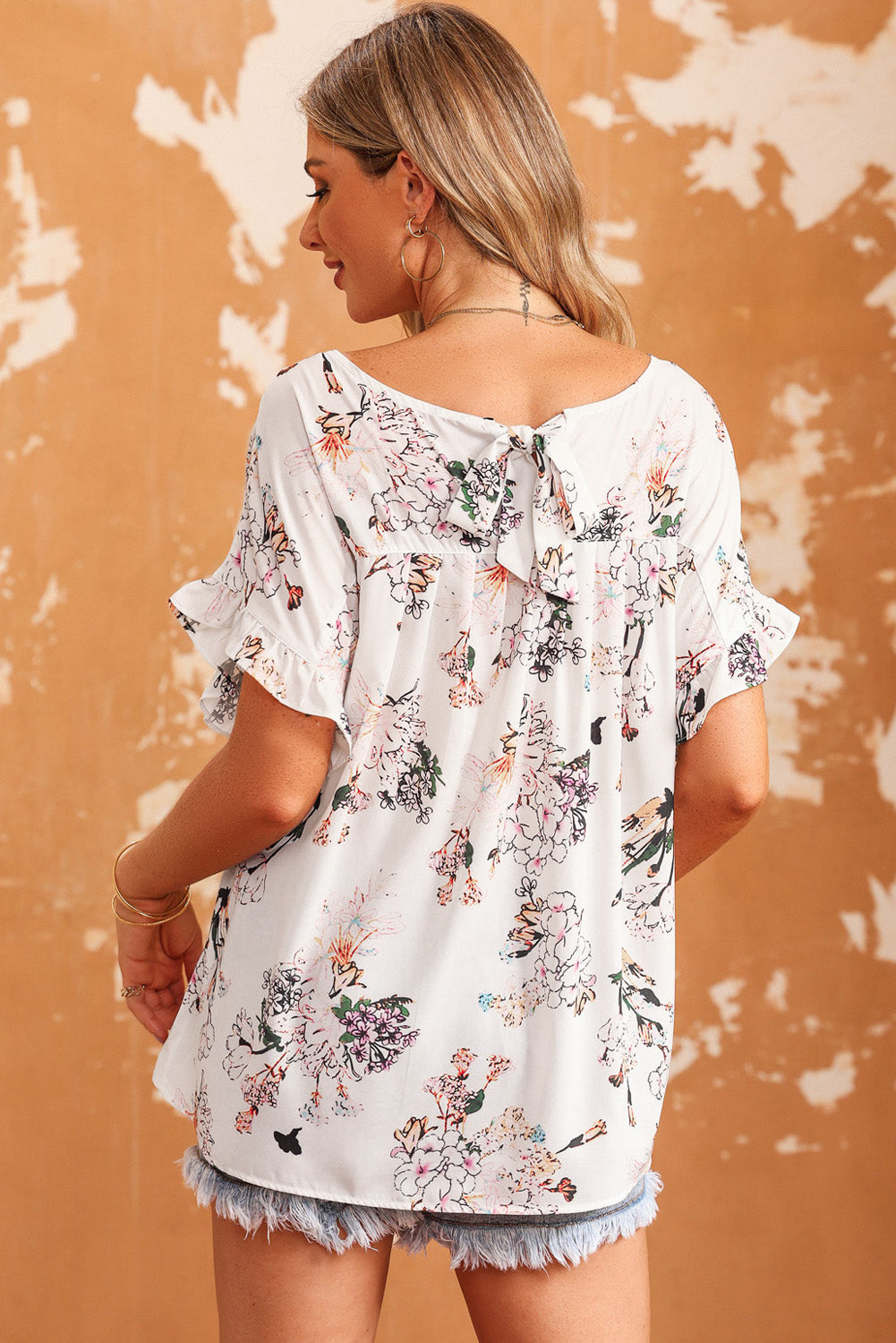 Dam Blus med Ruffles och Knutdetalj i Polyester-3