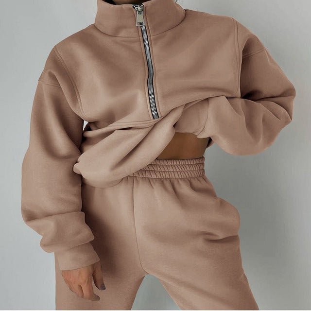 Variant image for Dam Sweatshirt och Byxor med Dragkedja i Mjuk Tyg för Träning och Avkoppling-14