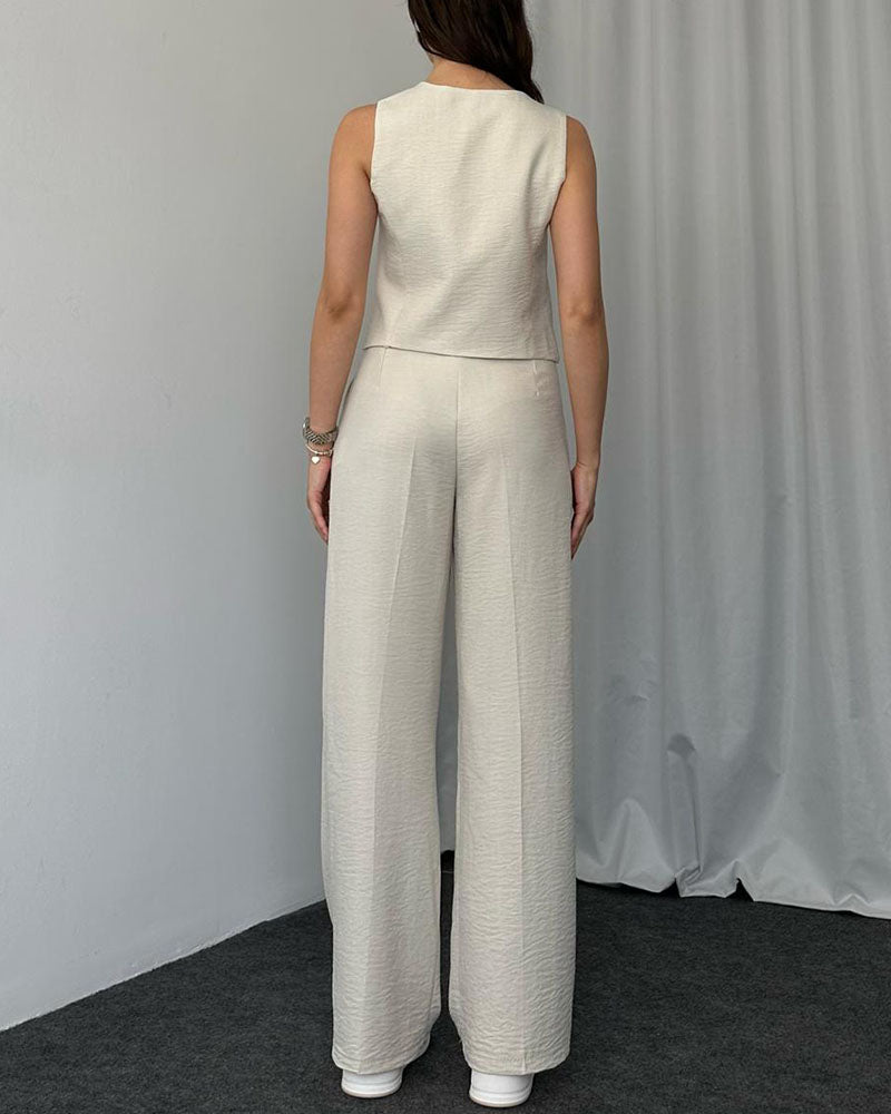 Dam Tvådelad Ensemble Avslappnad Väst och Byxor Högkvalitativ Andningsbar Väv-6