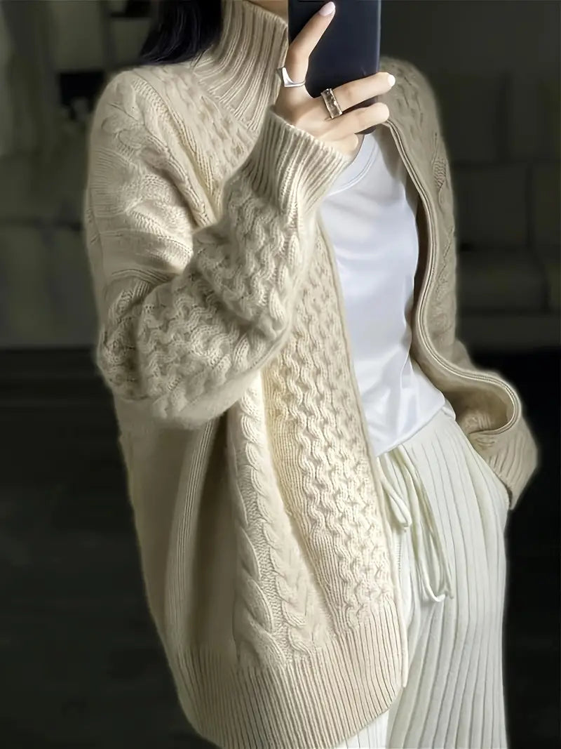 Kvinnors Lång Stickad Kofta med Avslappnad Passform-3