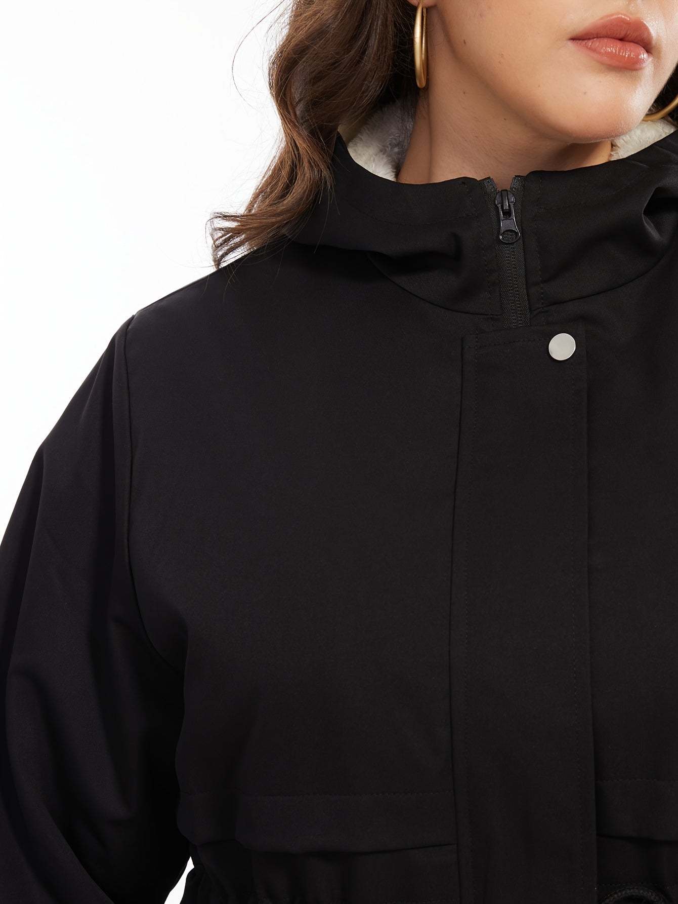 Kvinnors Kort Vinterjacka Buffertyp Polyester-5