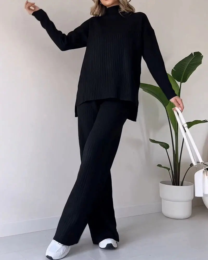 Dam Loungewear Set Mysig Rullkrage Topp och Byxor Mjuk Blandning 9