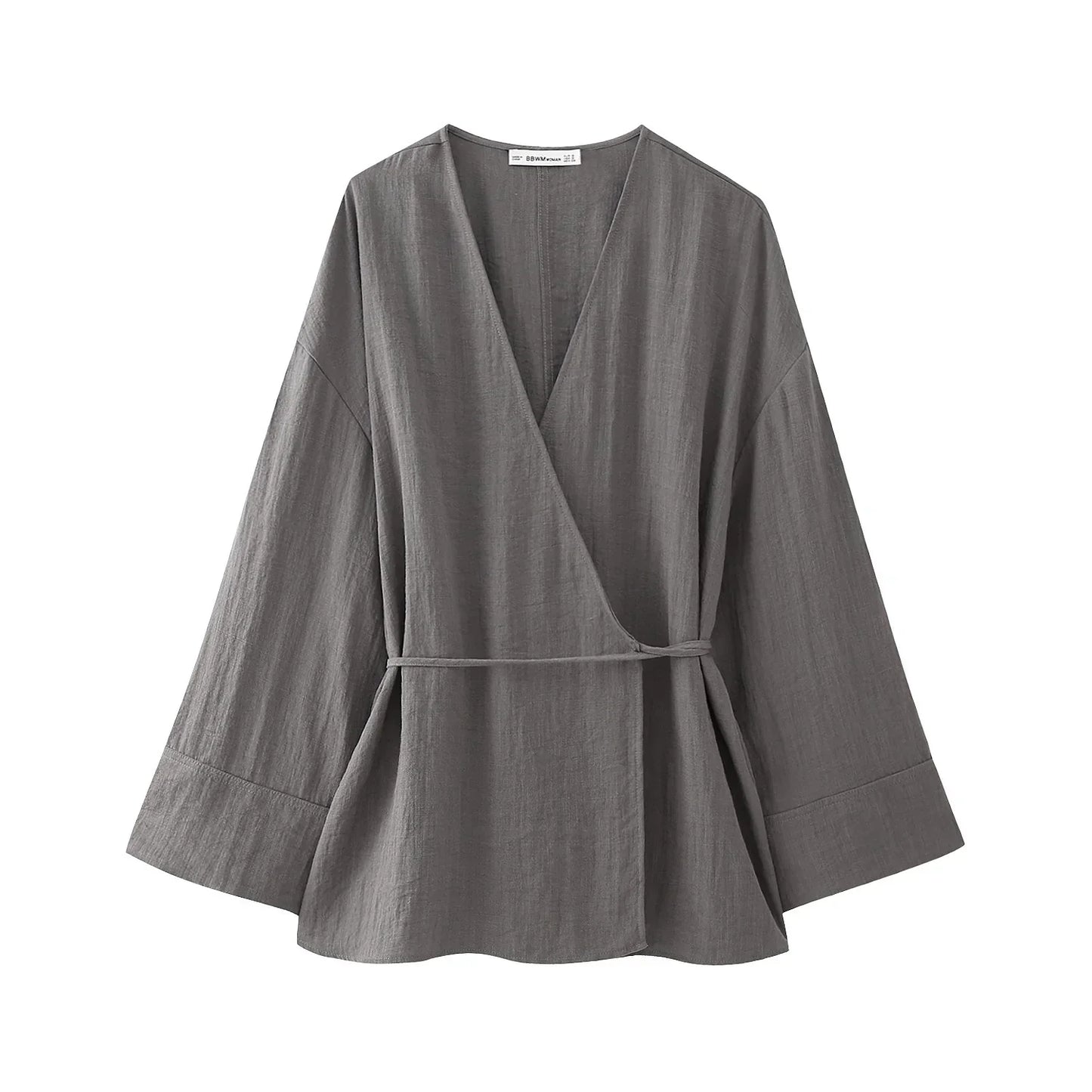 Dam Set V-formad Wrap Top Vida Byxor Andningsbart Tyg-3
