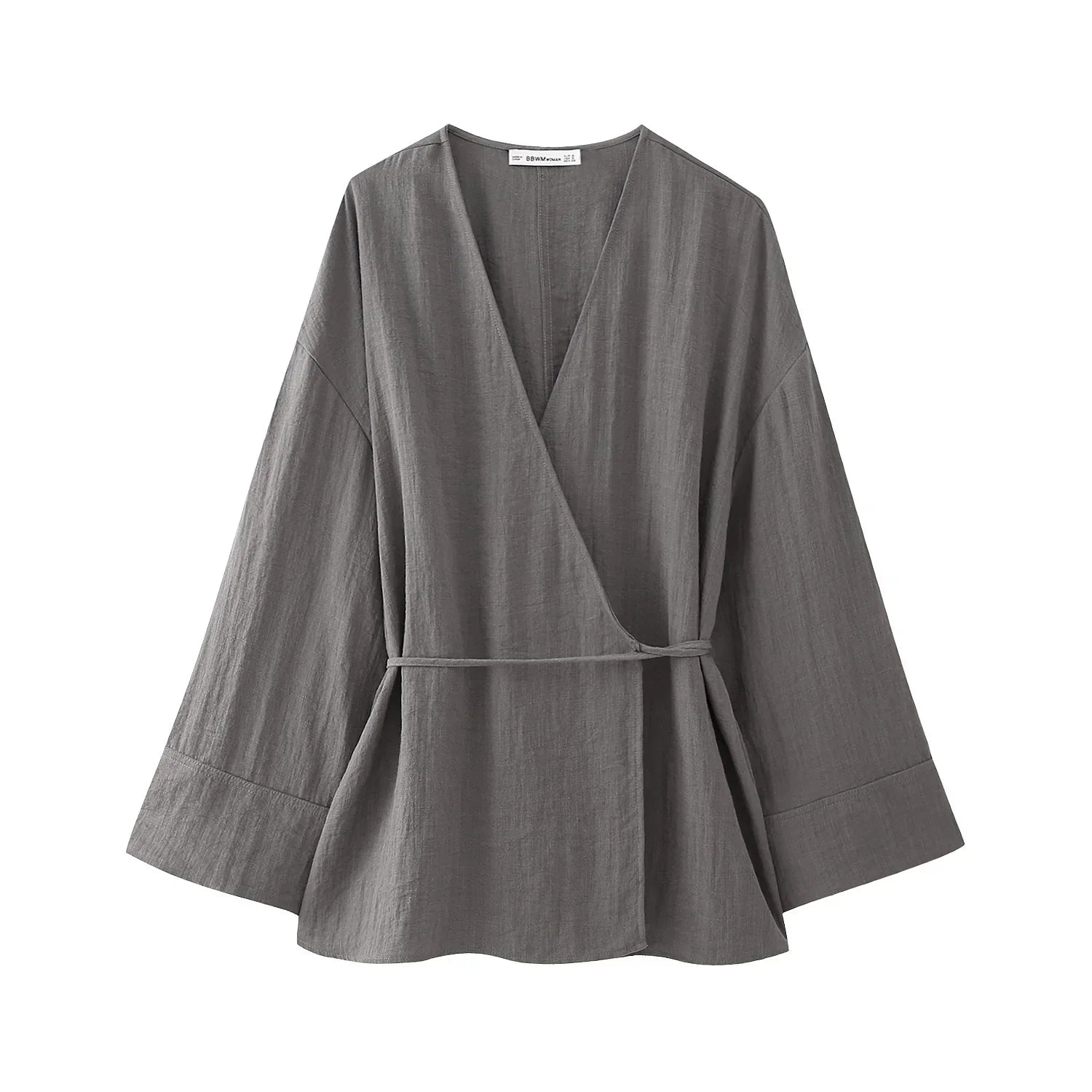 Dam Set V-formad Wrap Top Vida Byxor Andningsbart Tyg-3