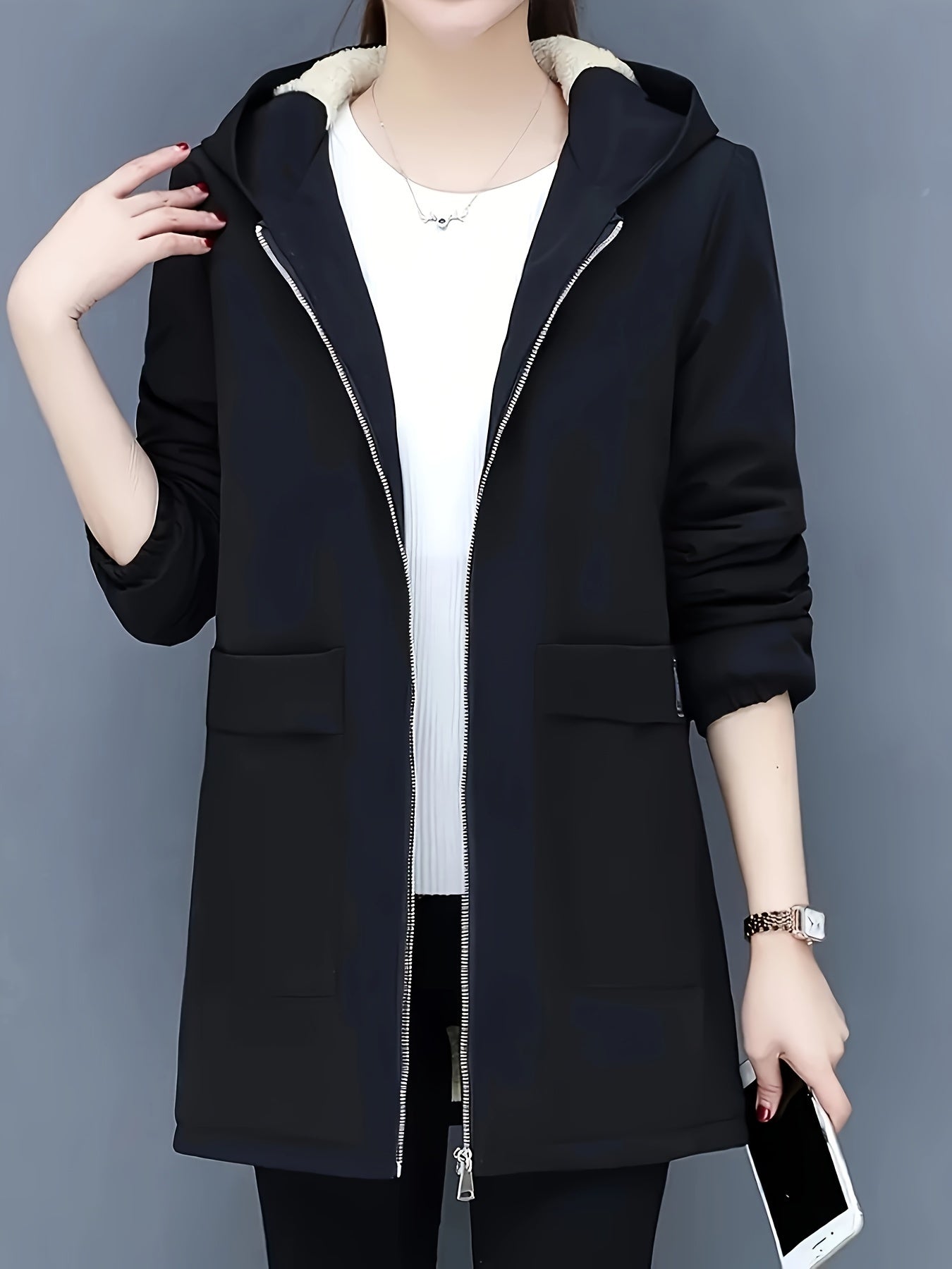 Dam Fleecejacka Halvlång Mjuk Fleece Casual-4