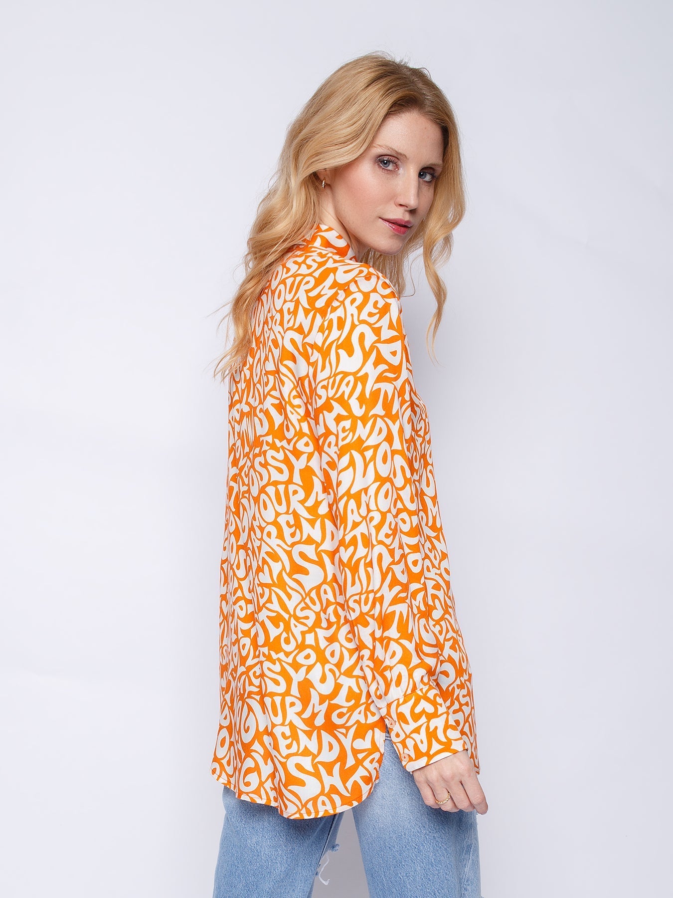 Herrskjorta Långärmad med Brevtryck 100% Bomull-3