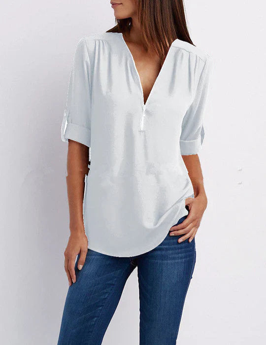Variant image for Dam Skjorta Halv Dragkedja Andningsbart Material Loose Fit-57