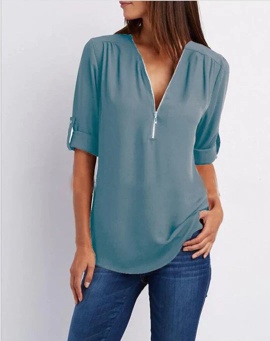Variant image for Dam Skjorta Halv Dragkedja Andningsbart Material Loose Fit-36