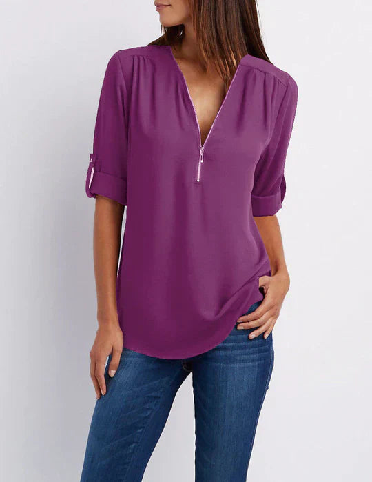 Variant image for Dam Skjorta Halv Dragkedja Andningsbart Material Loose Fit-50