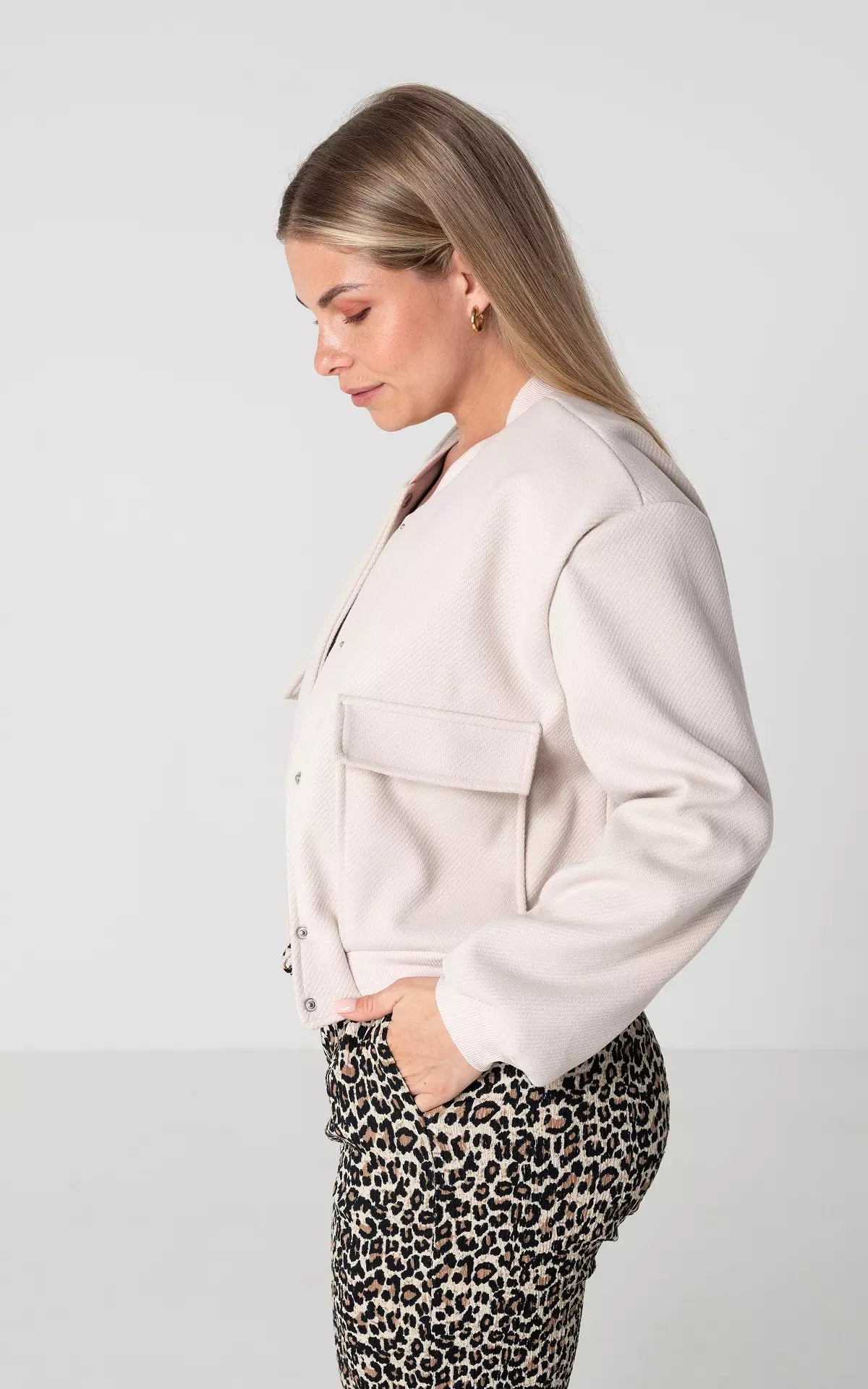 Damjacka Bomber Trendig Polyester med Knapplist-5