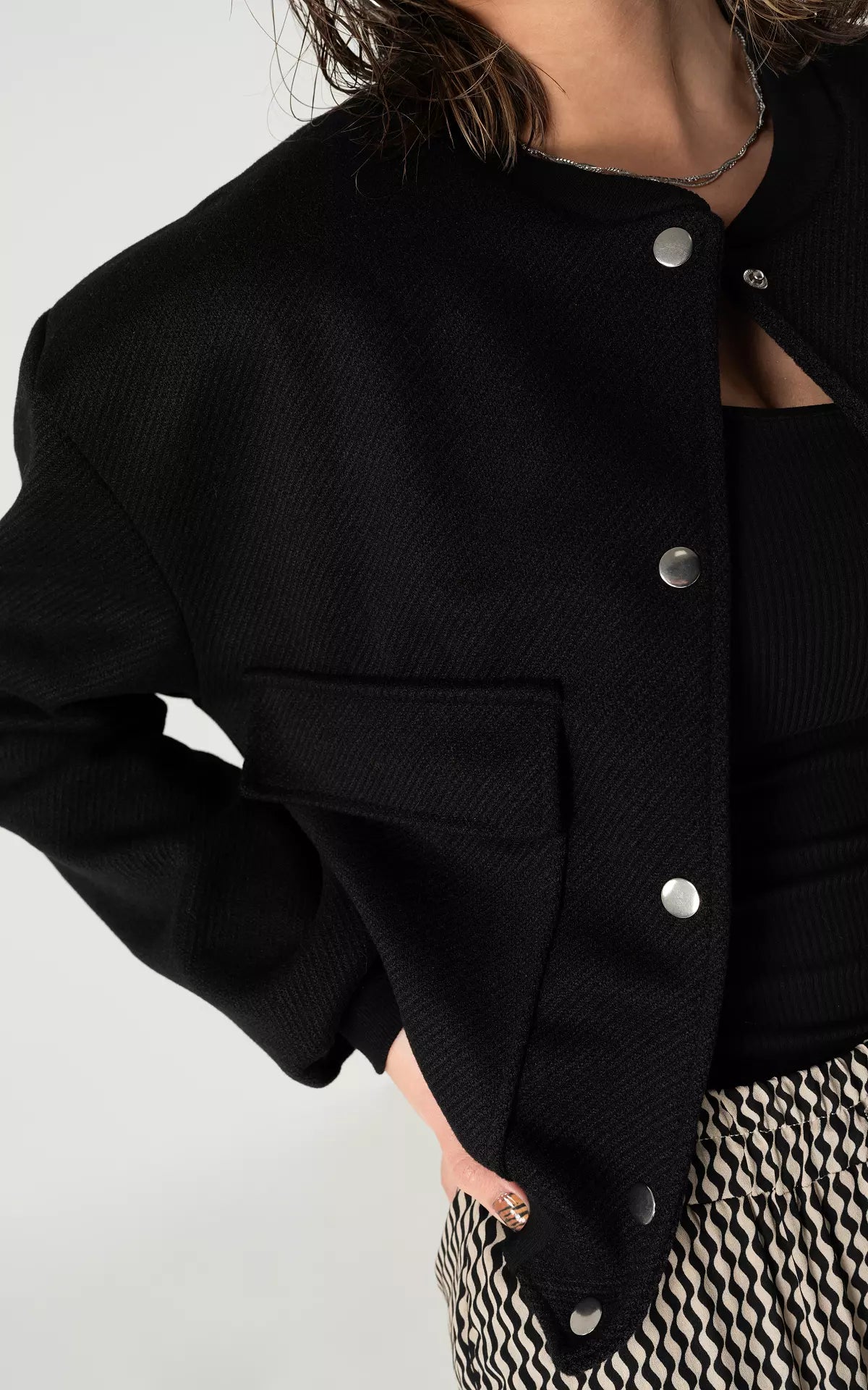 Damjacka Bomber Trendig Polyester med Knapplist-6