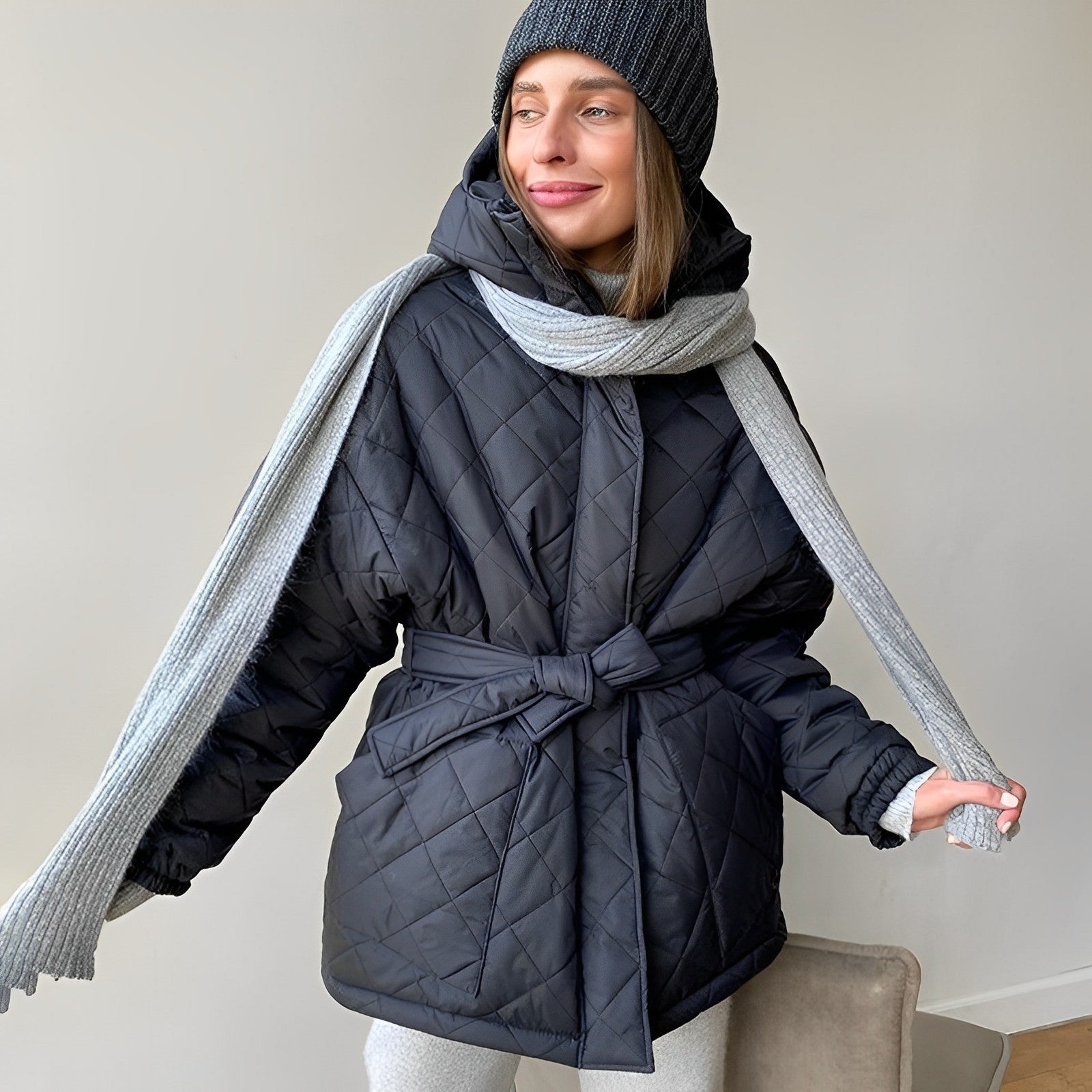 Damjacka med Bälte Tjock Bomull Elegant Stil-2