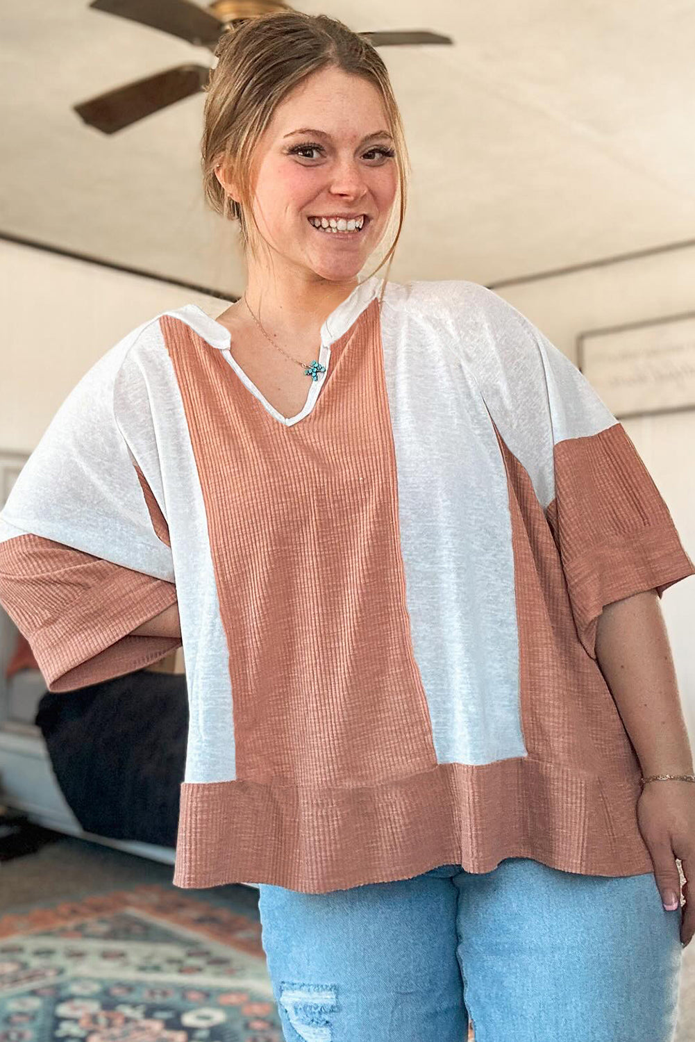 Dam Topp Struktur med 3/4 Ärmar i Polyester-3