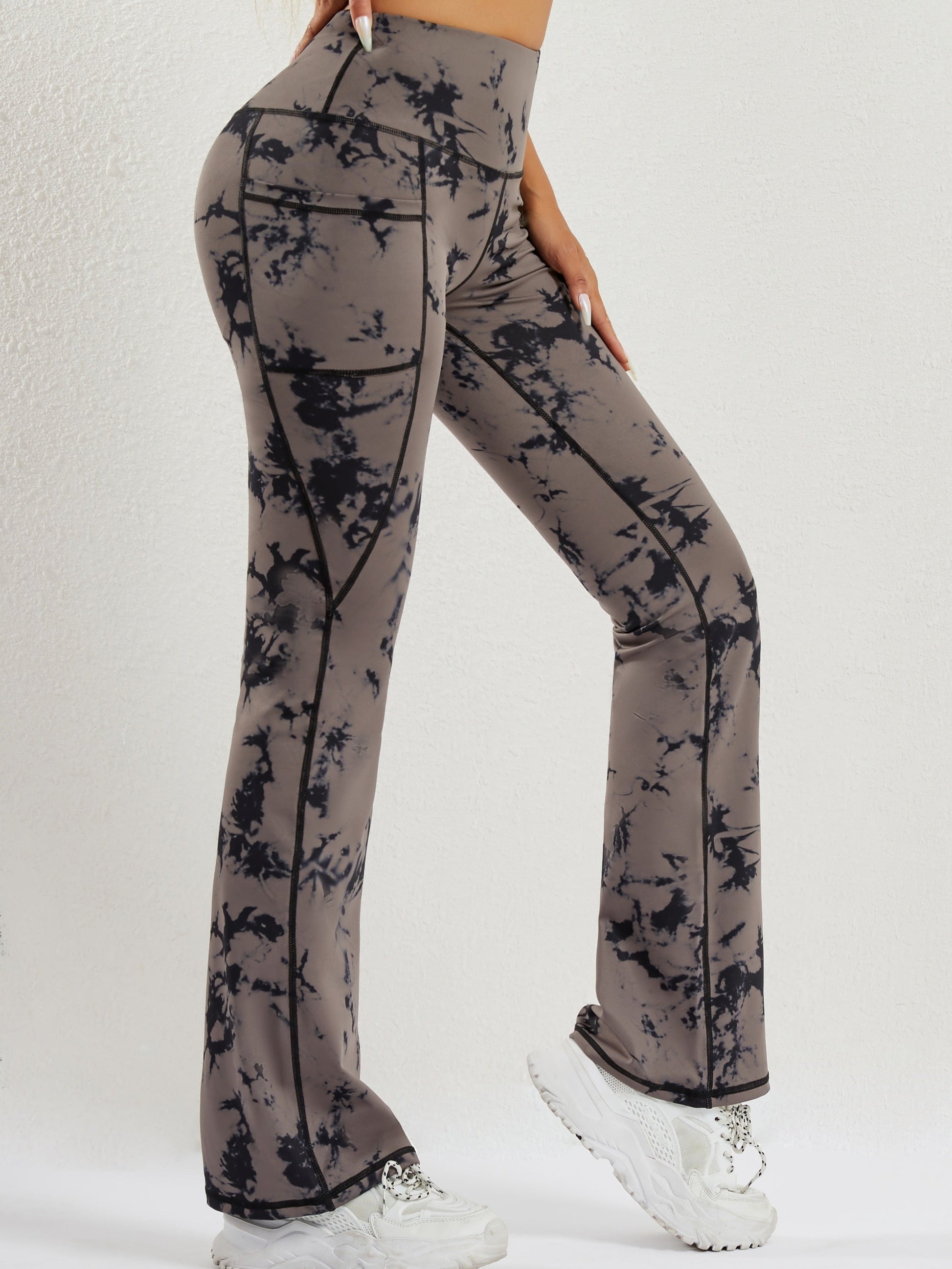 Dam Flared Yoga-byxor Hög Midja i Batikdesign Polyester-4