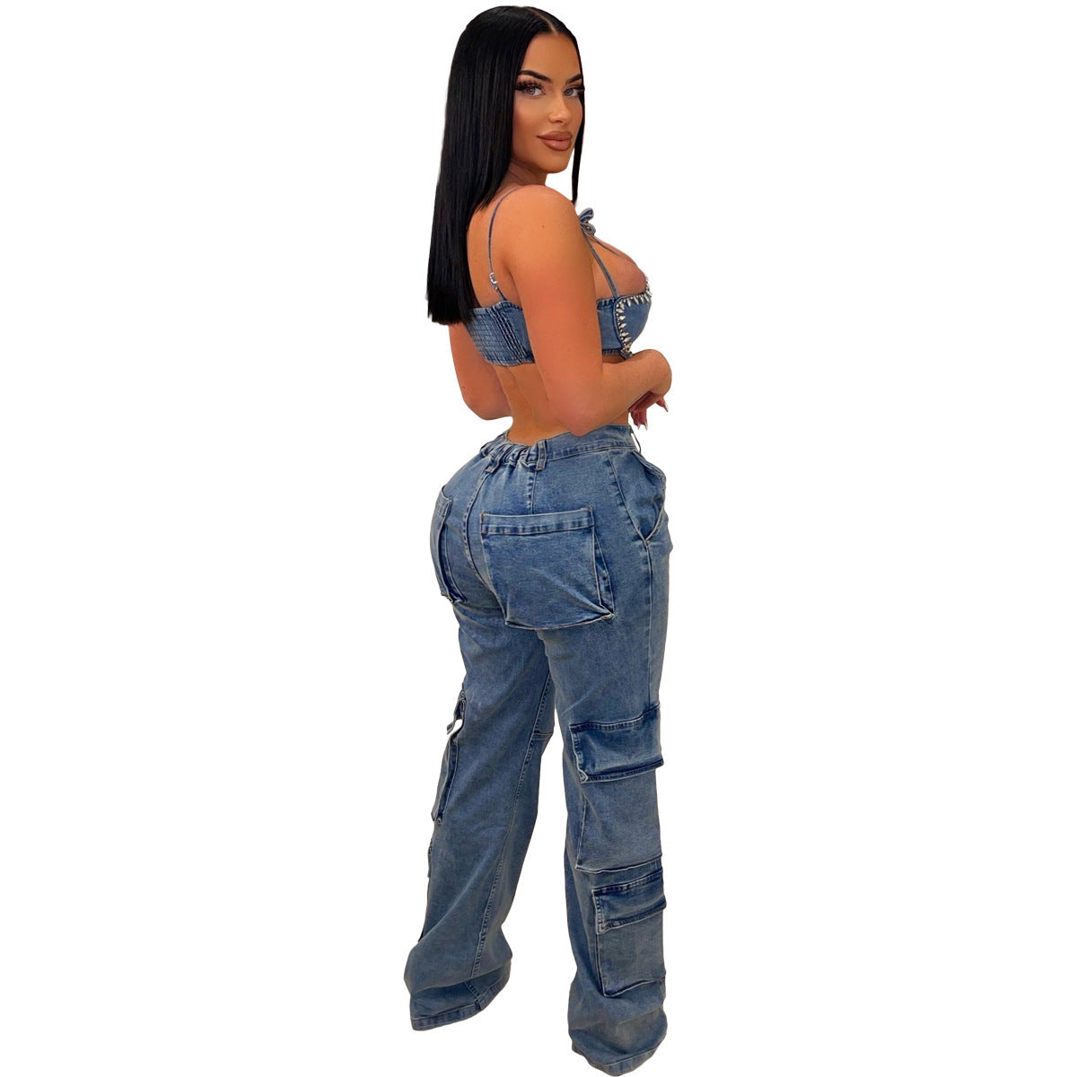 Dam Jeans Raka Snitt Bomull Komfortabel Passform-2