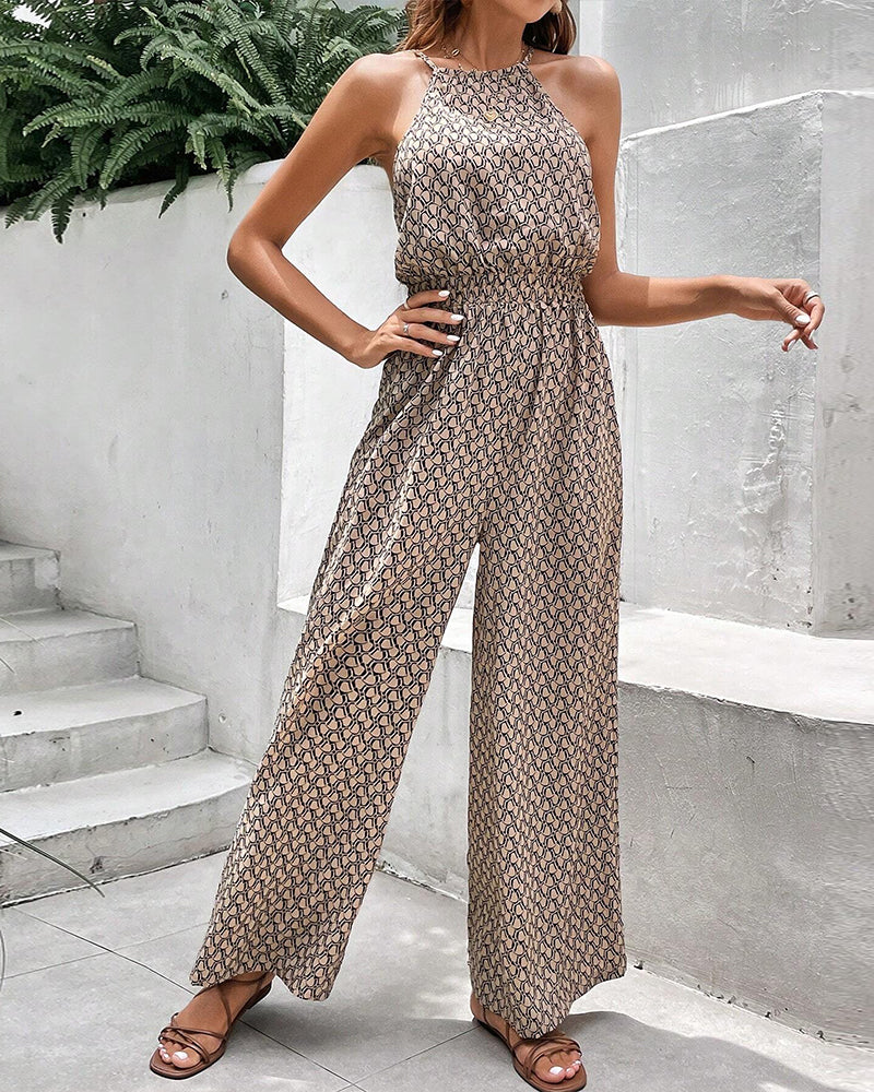 Kvinna Jumpsuit Hängande Krage Ärmlös Polyester-6