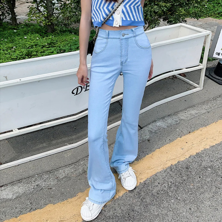 Dam Byxor Hög Midja Elastiska Snygga Byxor med Resår i Midjan 6