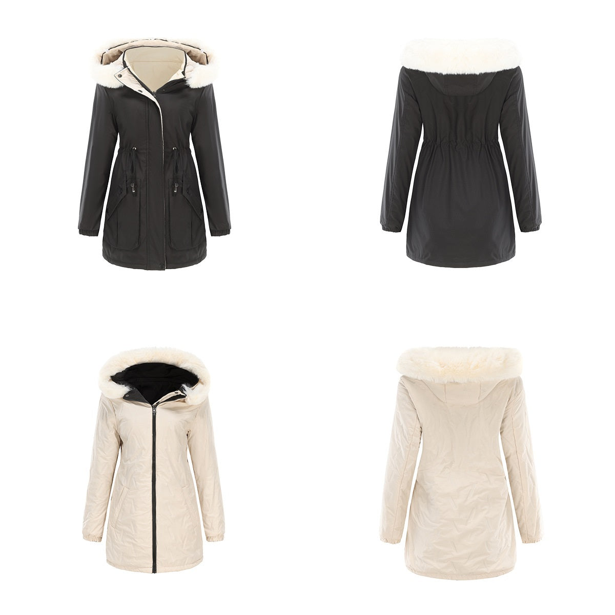 Dam Vändbar Parka Polyester Chic Medellängd 65 cm-3