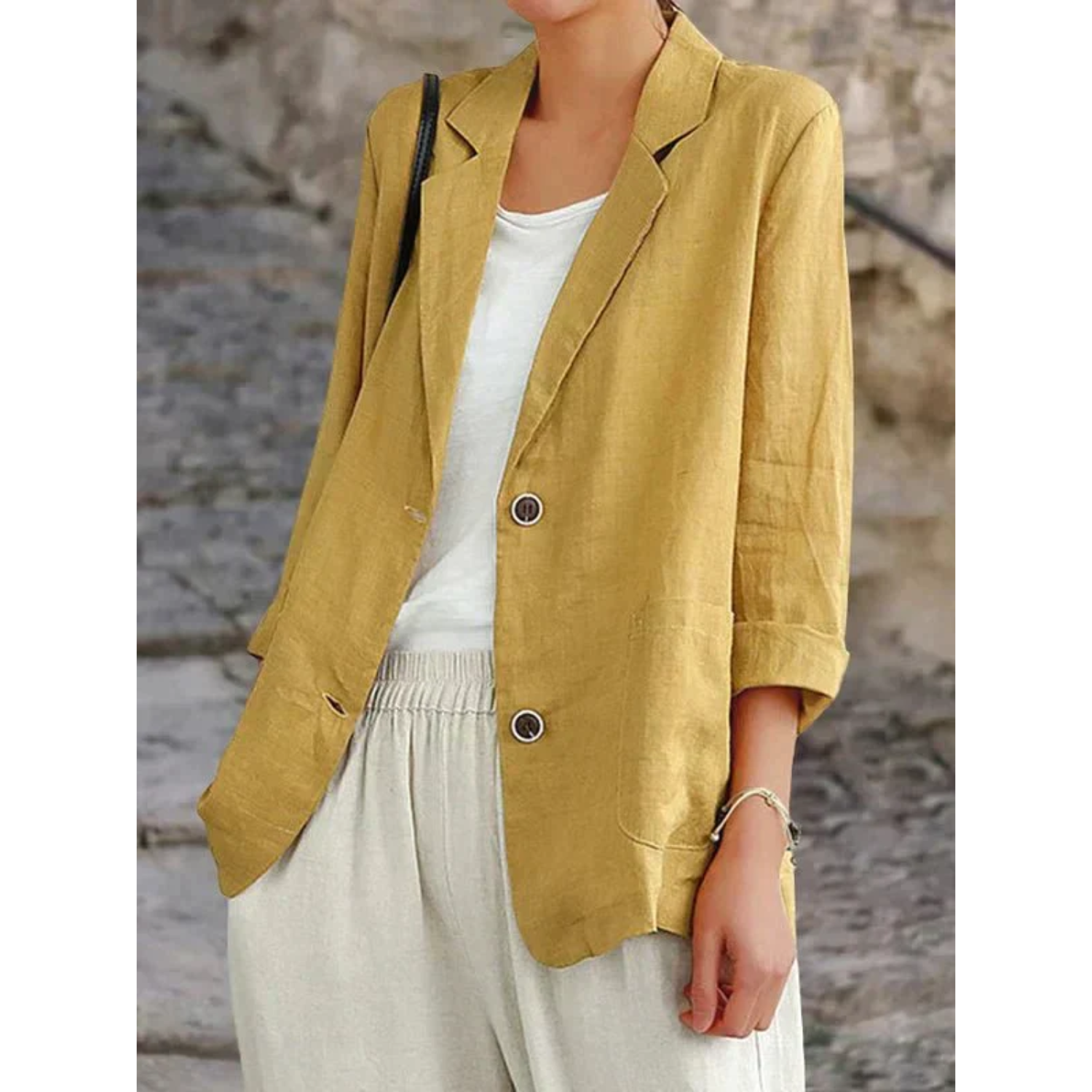 Dam Blazer Klassisk Linne Elegant Passform-3