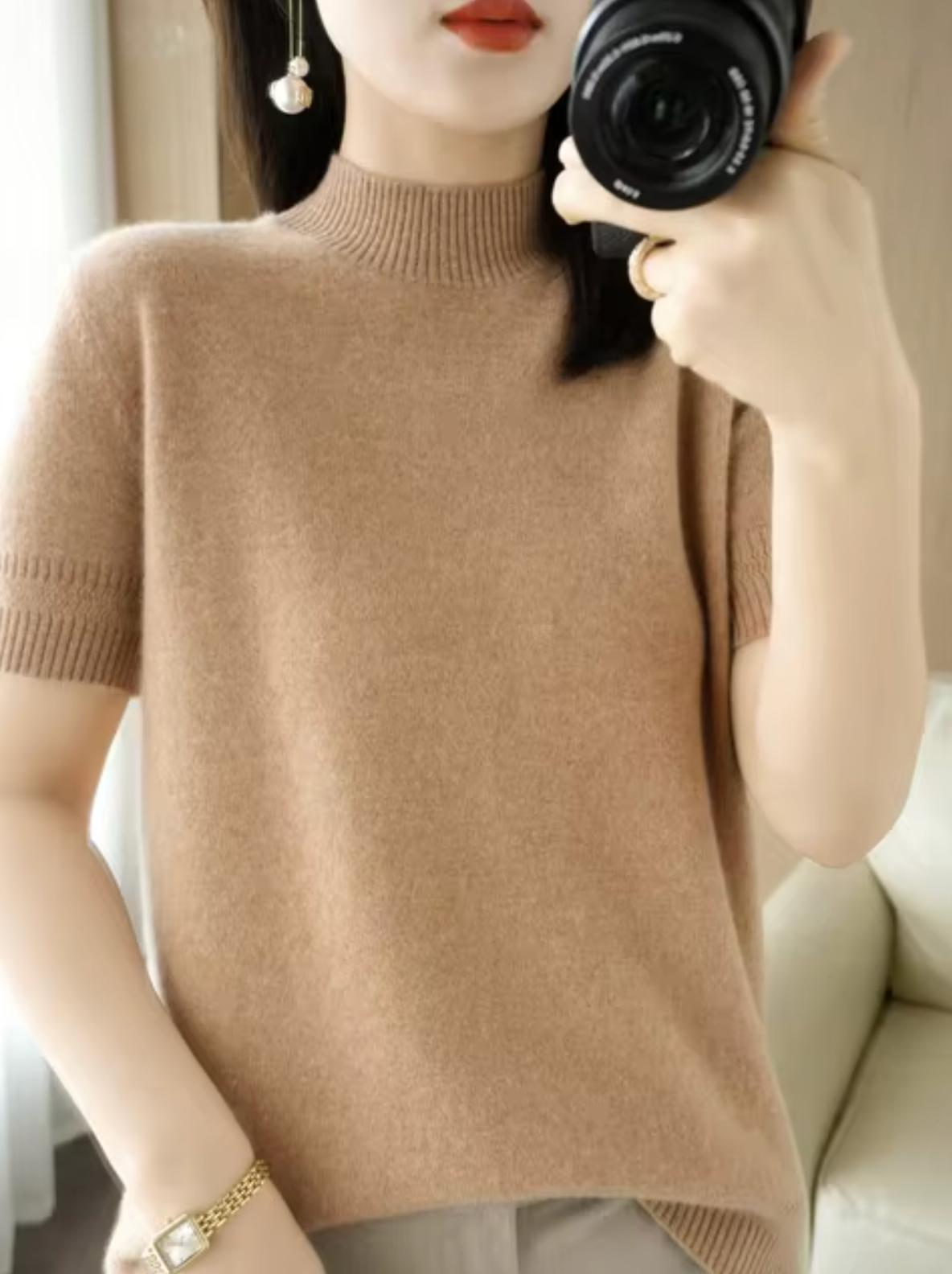 Variant image for Dam Tröja Turtleneck Kortärmad Bomullsmix Smal Passform-36