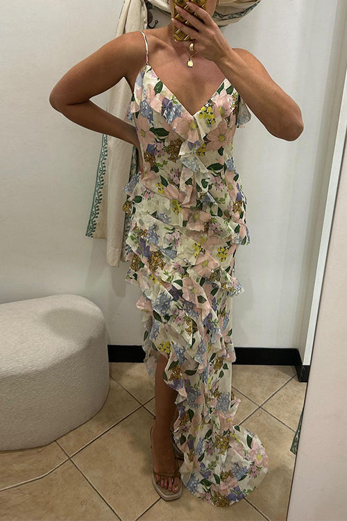 Maxiklänning Dam Asymmetrisk Hem Blommönster Bomull Polyester-3