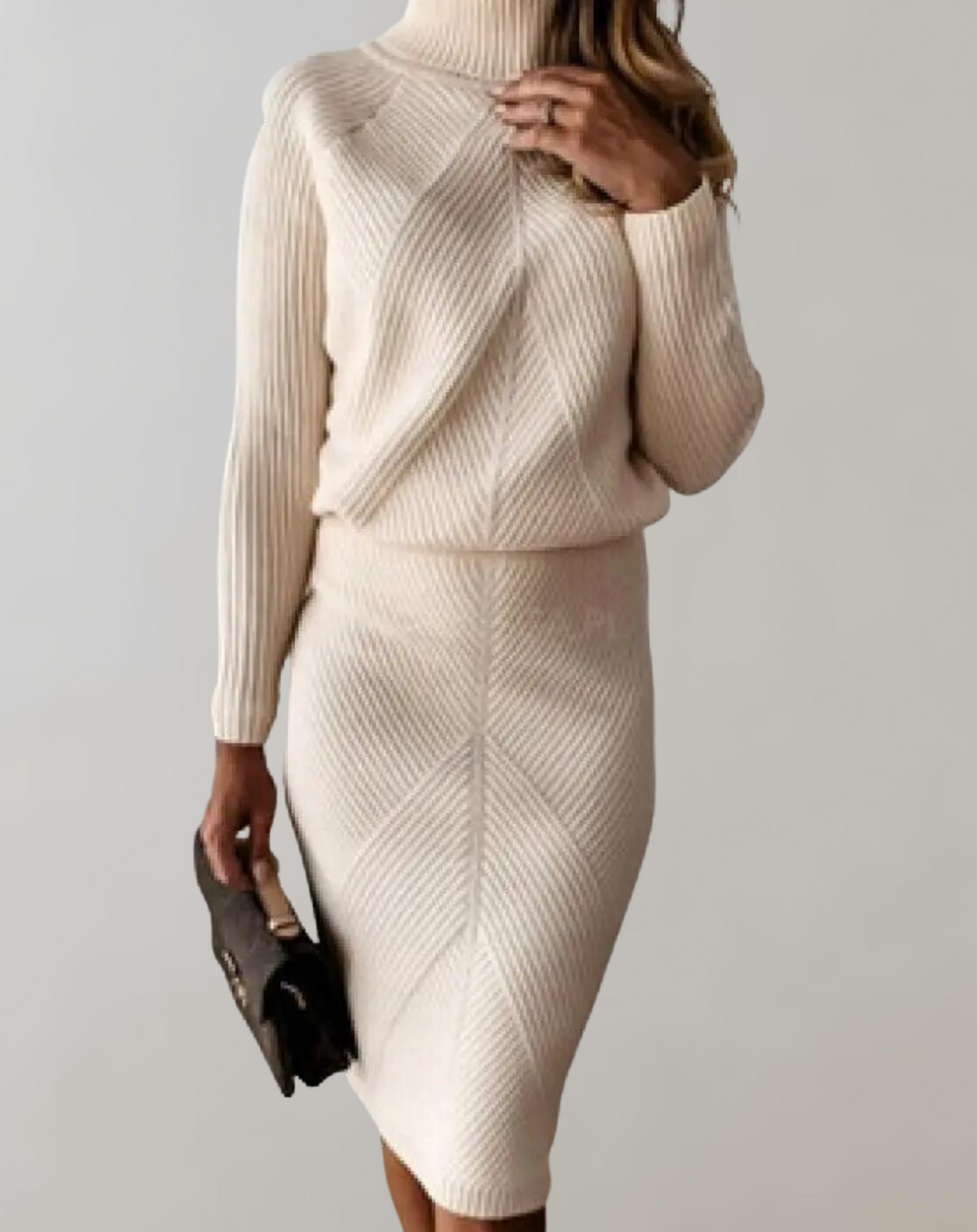 Tvådelat Set Dam med Turtleneck och Smal Kjol i Högkvalitativ Akryl – Elegant Höstoutfit 9