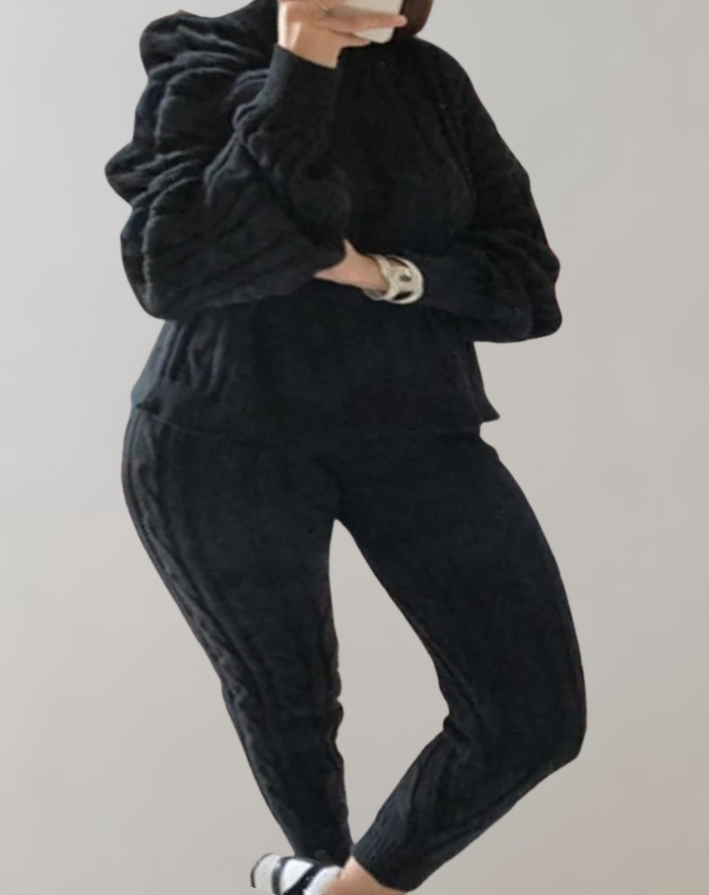 Mjukisset Dam Modern Stickad Stil med Axlar och Byxor 11