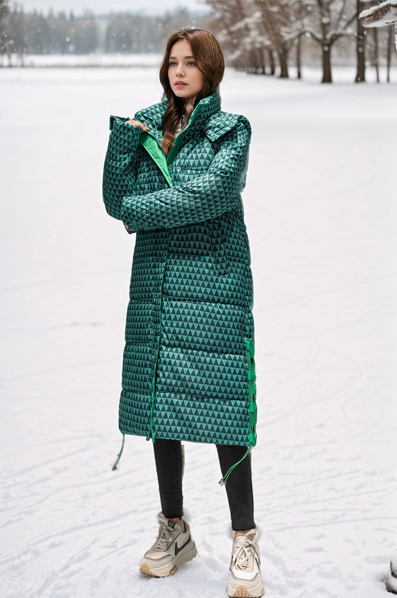 Variant image for Dam Rutig Bomullsrock Med Huva Quiltad Över Knälängd-2