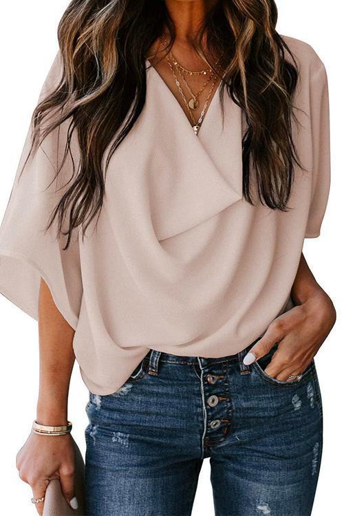 Variant image for Dam Blus Draperad Chiffon Korta Ärmar-17