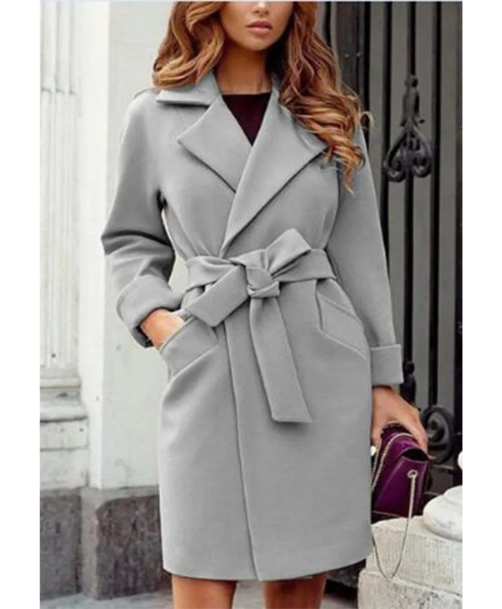 Variant image for Kvinnors Trenchcoat Med Bälte Vändbar Krage Polyester Knälängd-9