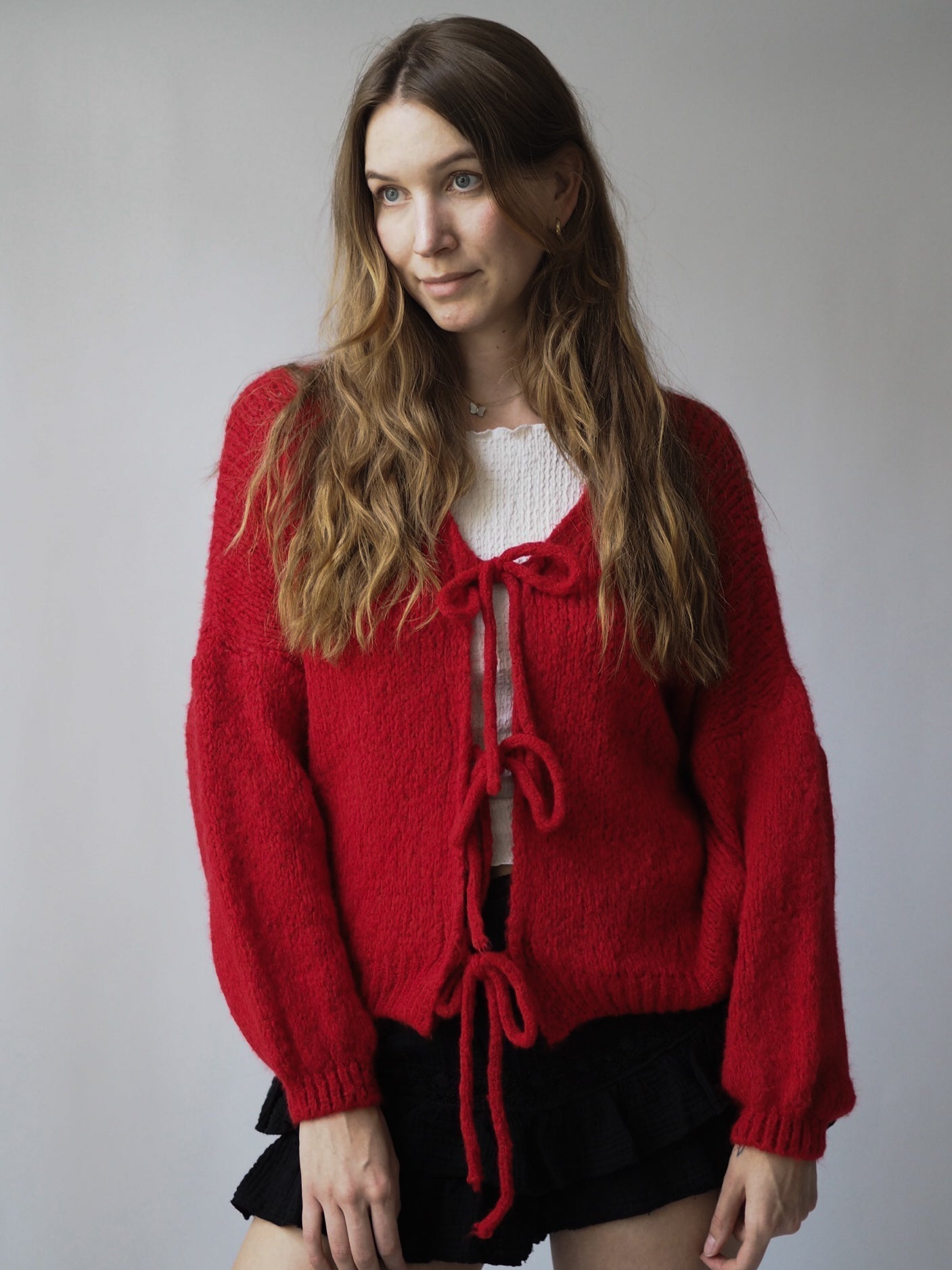 Dam Cardigan Enfärgad Design med Bindande Bälte Mjuk Material-5