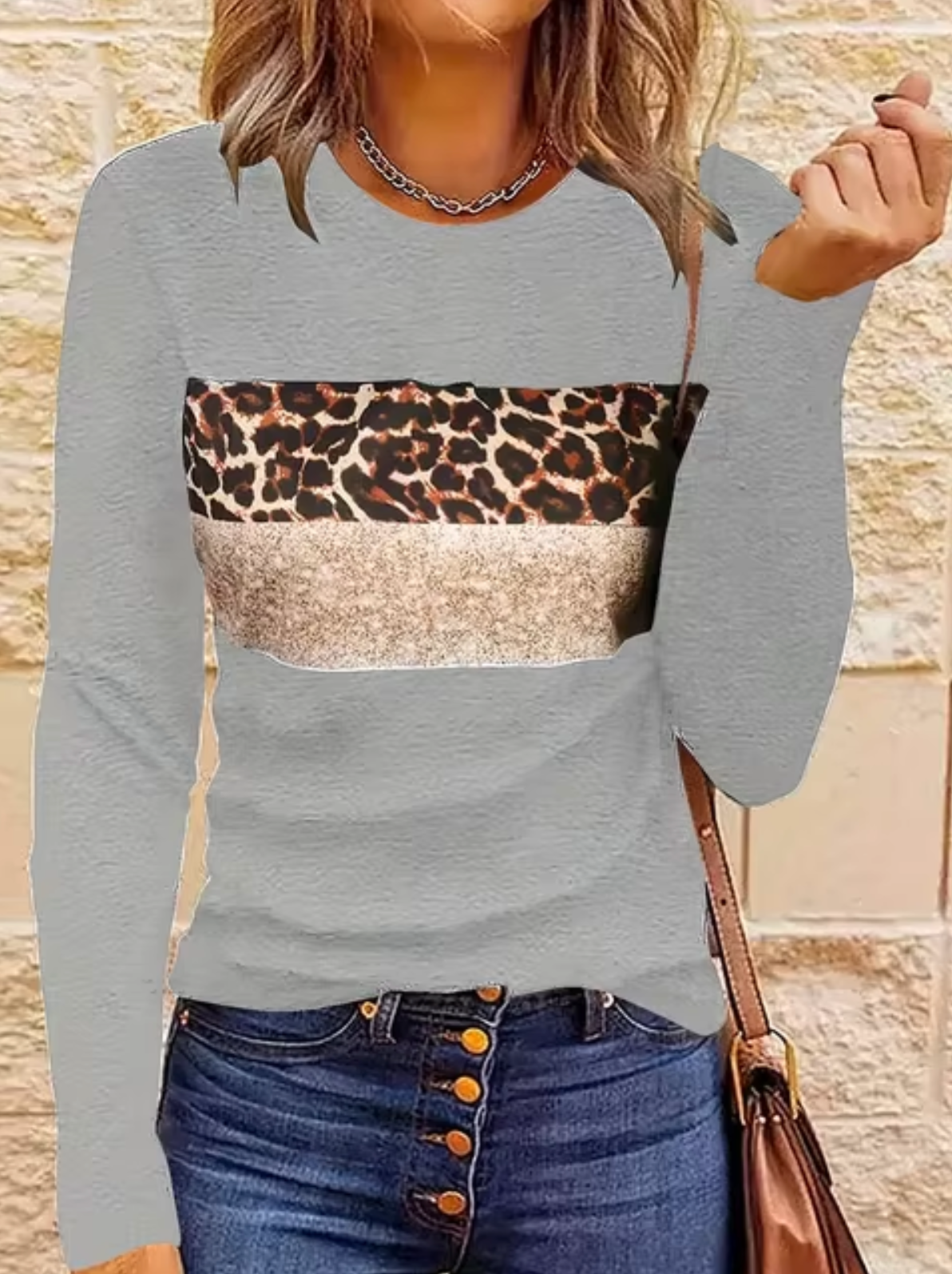 Variant image for Dam Långärmad T Shirt Med Leopardmönster Mjuk Bomull-21