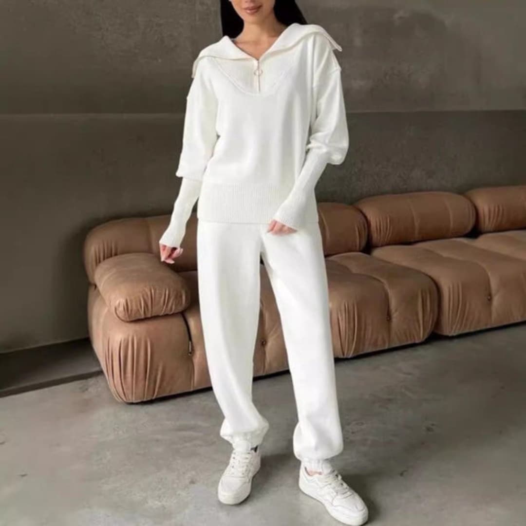 Dam Tvådelat Sportset Halvdragkedja Polyester med Elastisk Midja-5