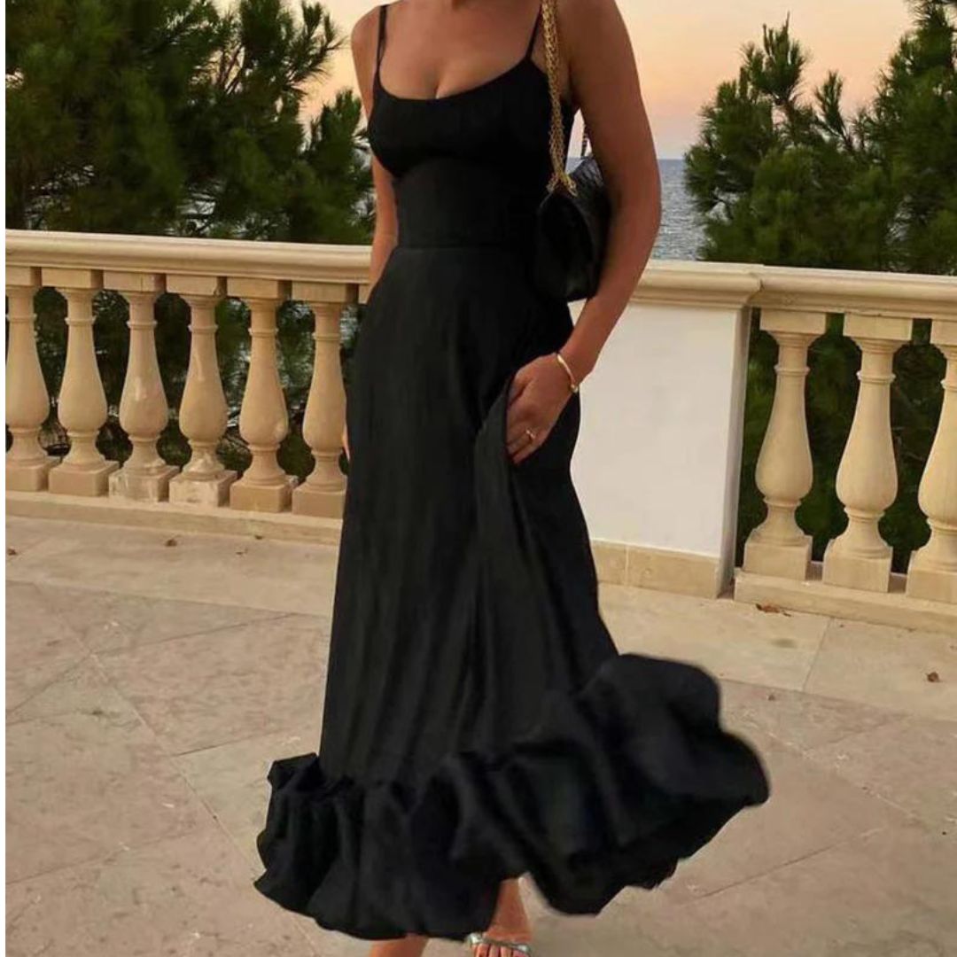 Dam Midiklänning Volangdesign Polyester Elegant Midilängd-5