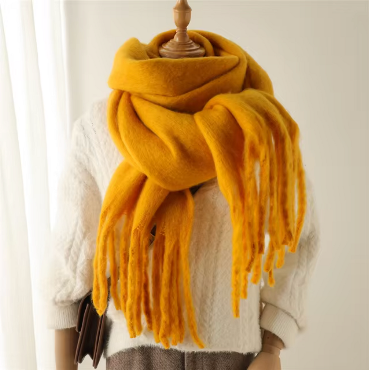 Vinterhalsduk för Kvinnor i Kashmirliknande Material med Långa Fransar – Elegant och Mångsidig Pashmina-design 15