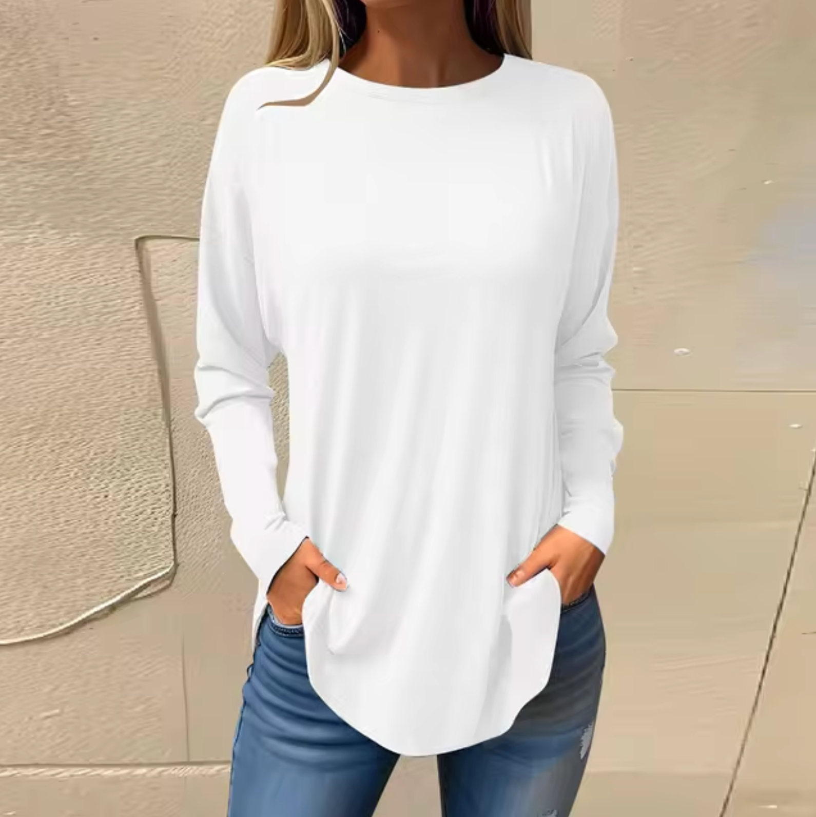 Långärmad T-shirt Herr Rund Hals Bomullsliknande Material 15